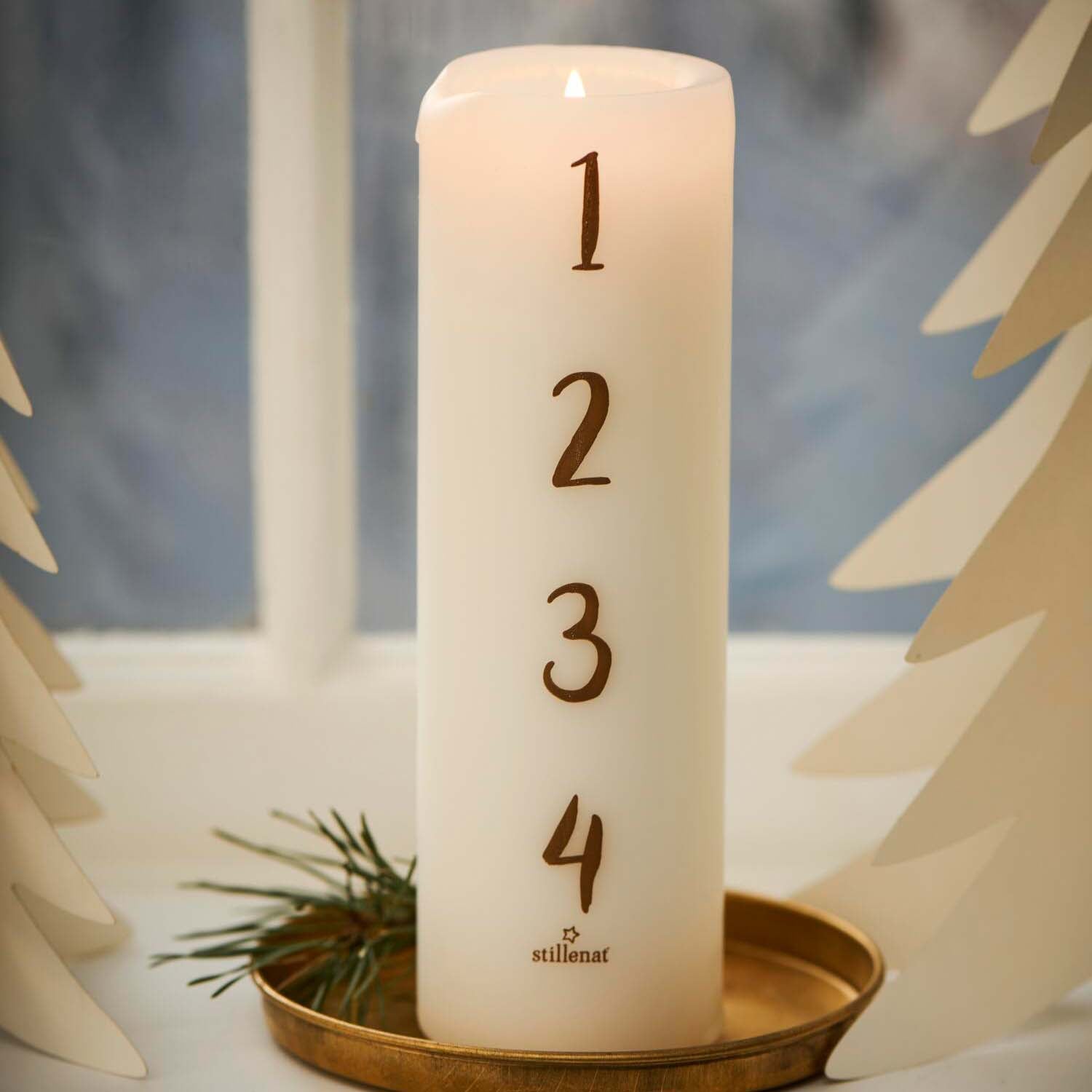 Adventskerze 1-4 - 20 cm (Weiß/Braun)