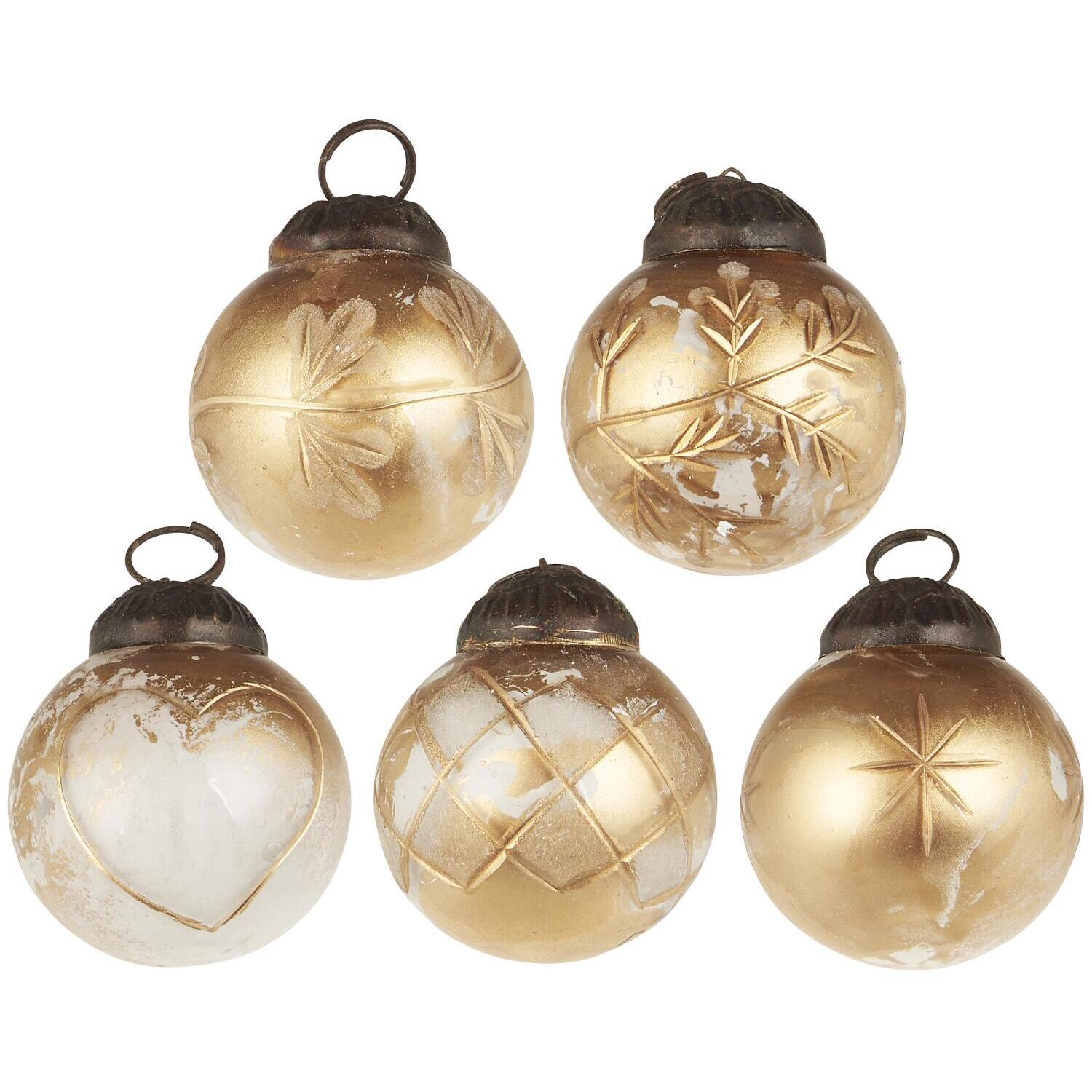 Weihnachtskugeln im Säckchen - Mini (Weiß/Gold)