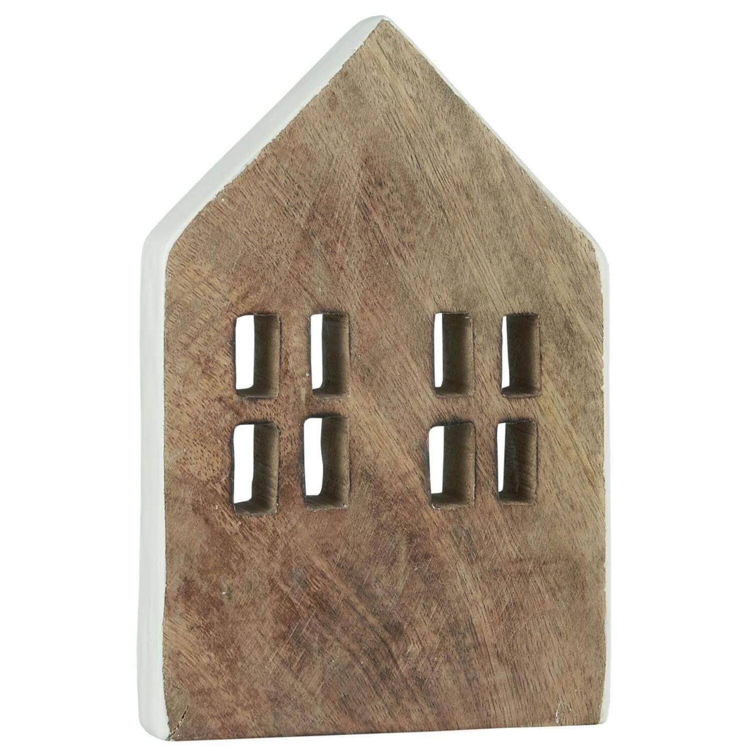 Deko-Haus aus Holz mit 8 Fenstern - 21,5 cm (Mango/Weiß)