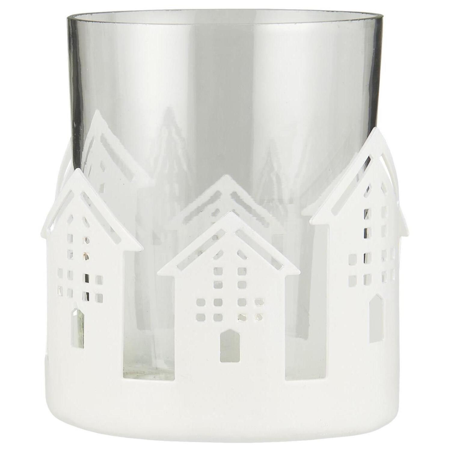 Kerzenhalter mit Häusern - ø 7 cm (Weiß/Transparent)