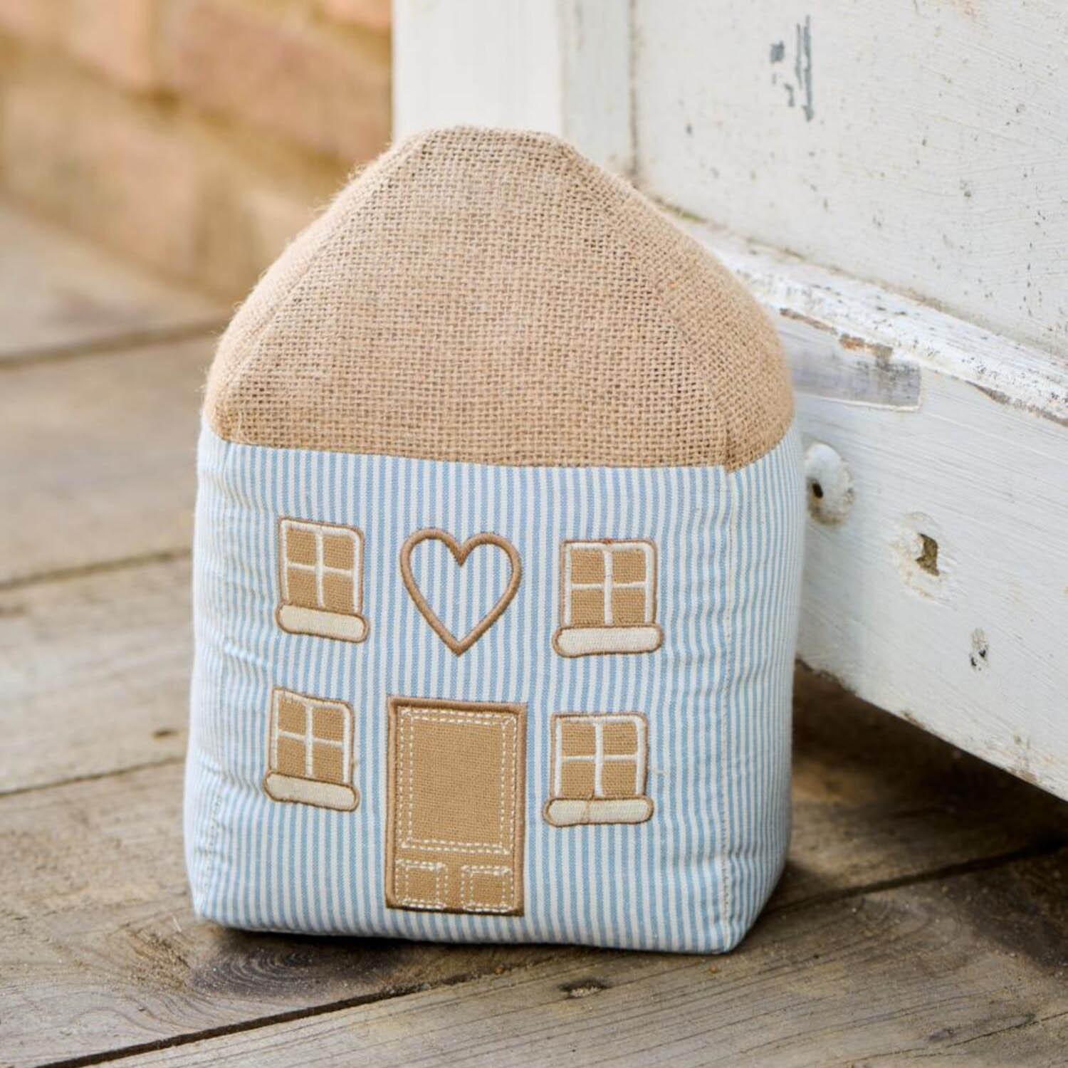 Türstopper "Haus" - 15x9x22 cm (Weiß/Blau)