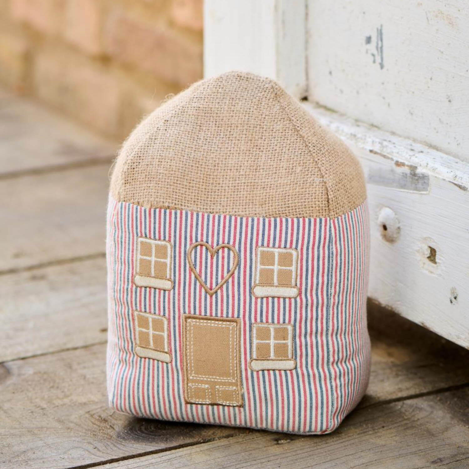 Türstopper "Haus" - 15x9x22 cm (Weiß/Rot/Blau)