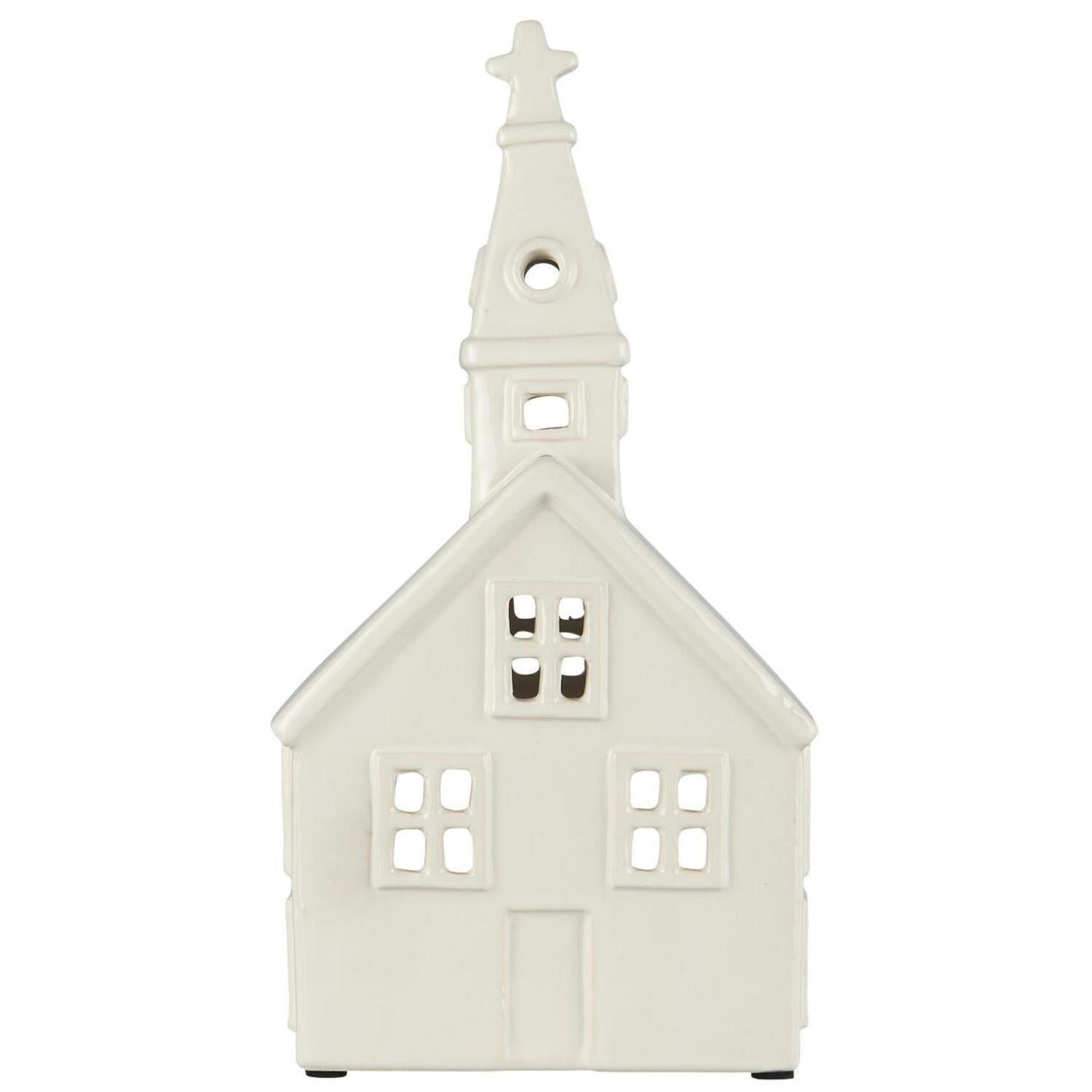 Teelichthalter "Stillenat - Kirche" - 13x11x26 cm (Weiß)
