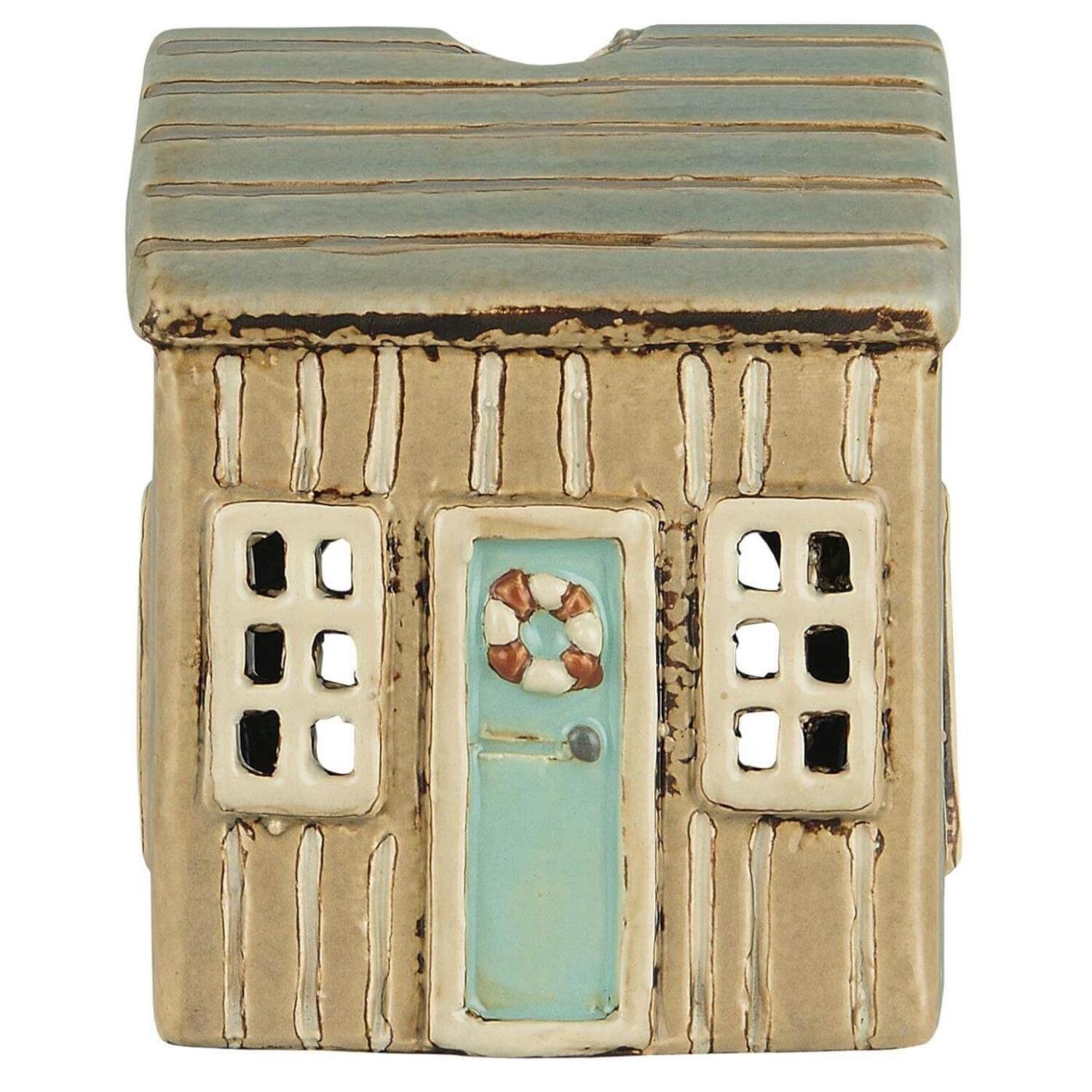Teelicht-Haus "Løkken" - 8x7,5x10 cm (Beige/Türkis)