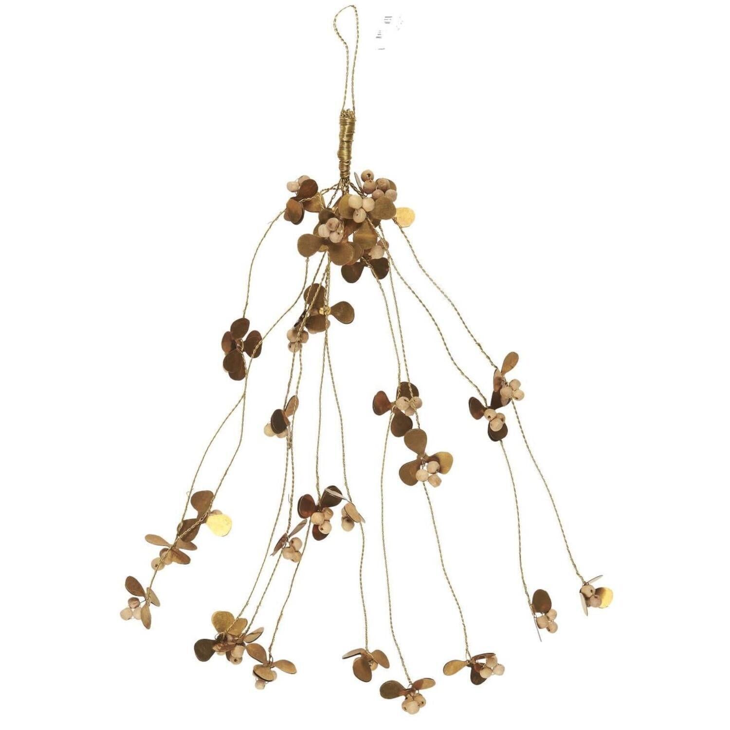 Hänger mit Blättern & Holzperlen - 30 cm (Gold/Natur)
