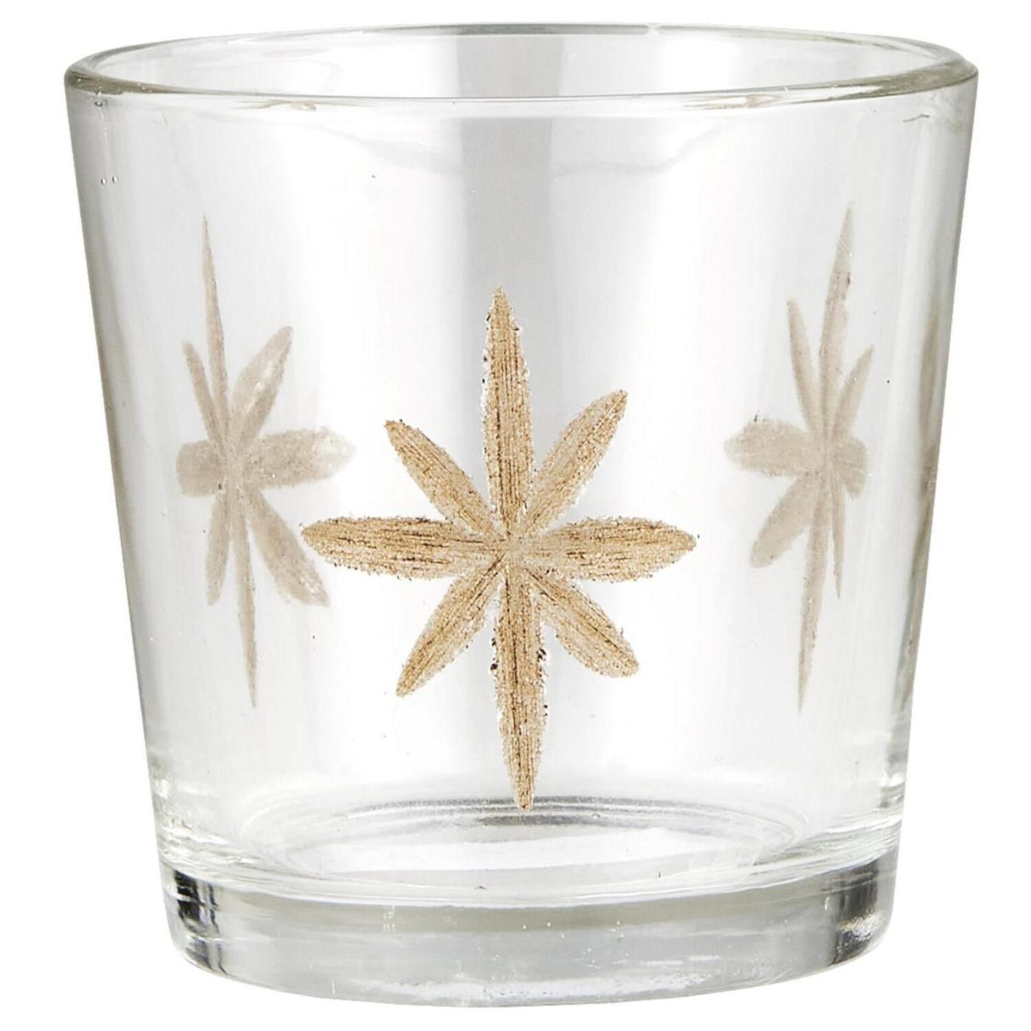 Kerzenhalter mit eingravierten Sternen - ø 6,5 cm (Transparent/Gold)