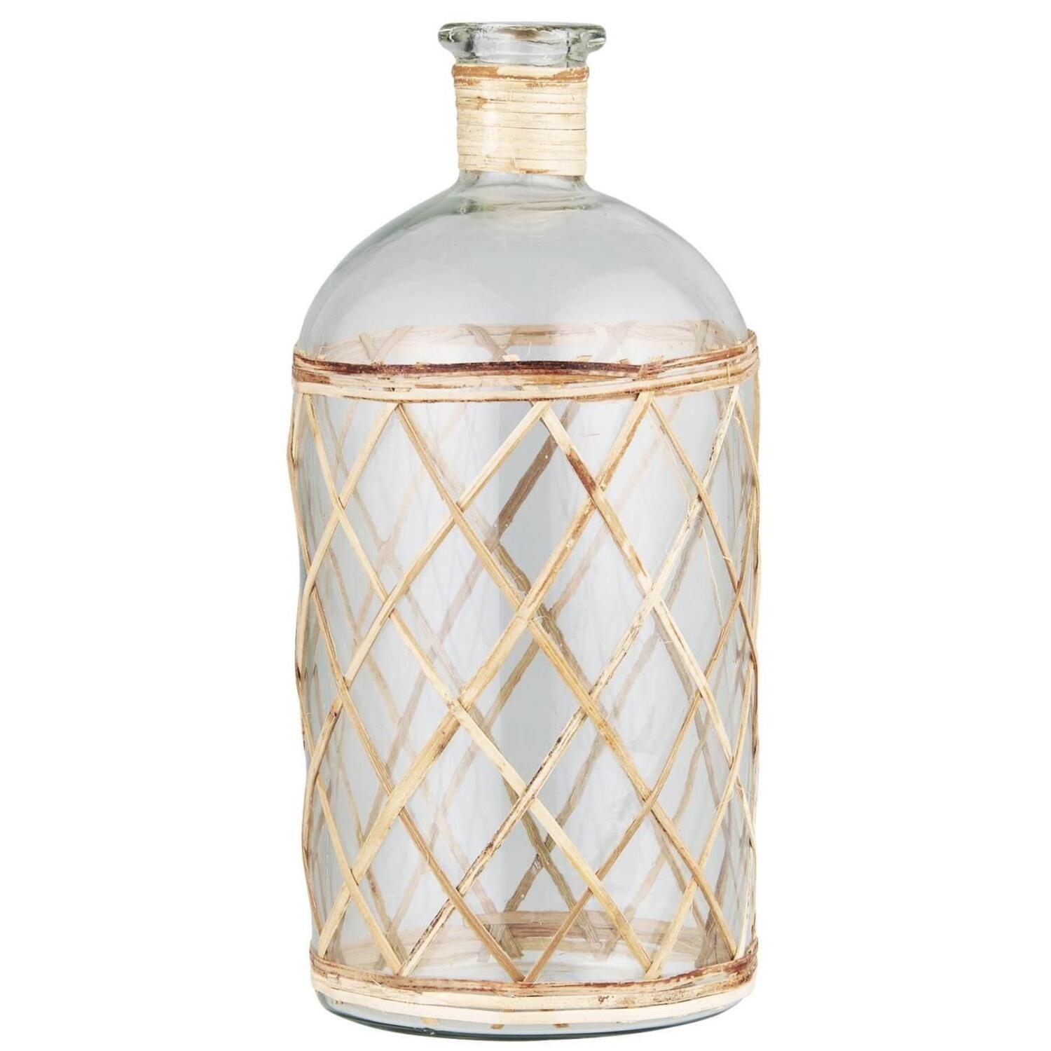 Glasflasche mit Rattangeflecht - 10x22 cm (Transparent, Natur)