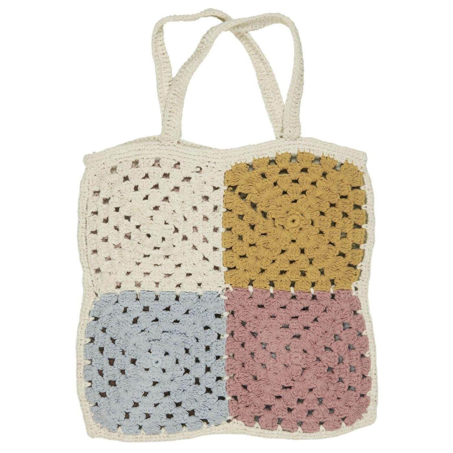 Gehäkelte Tasche mit Karomuster - 40x40 cm (Bunt)