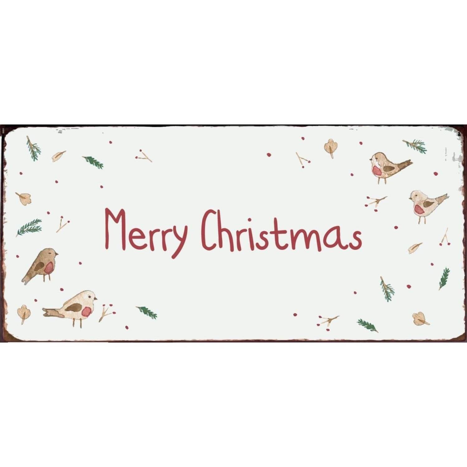 Metallschild "Merry Christmas" - 15x7 cm (Weiß/Bunt)