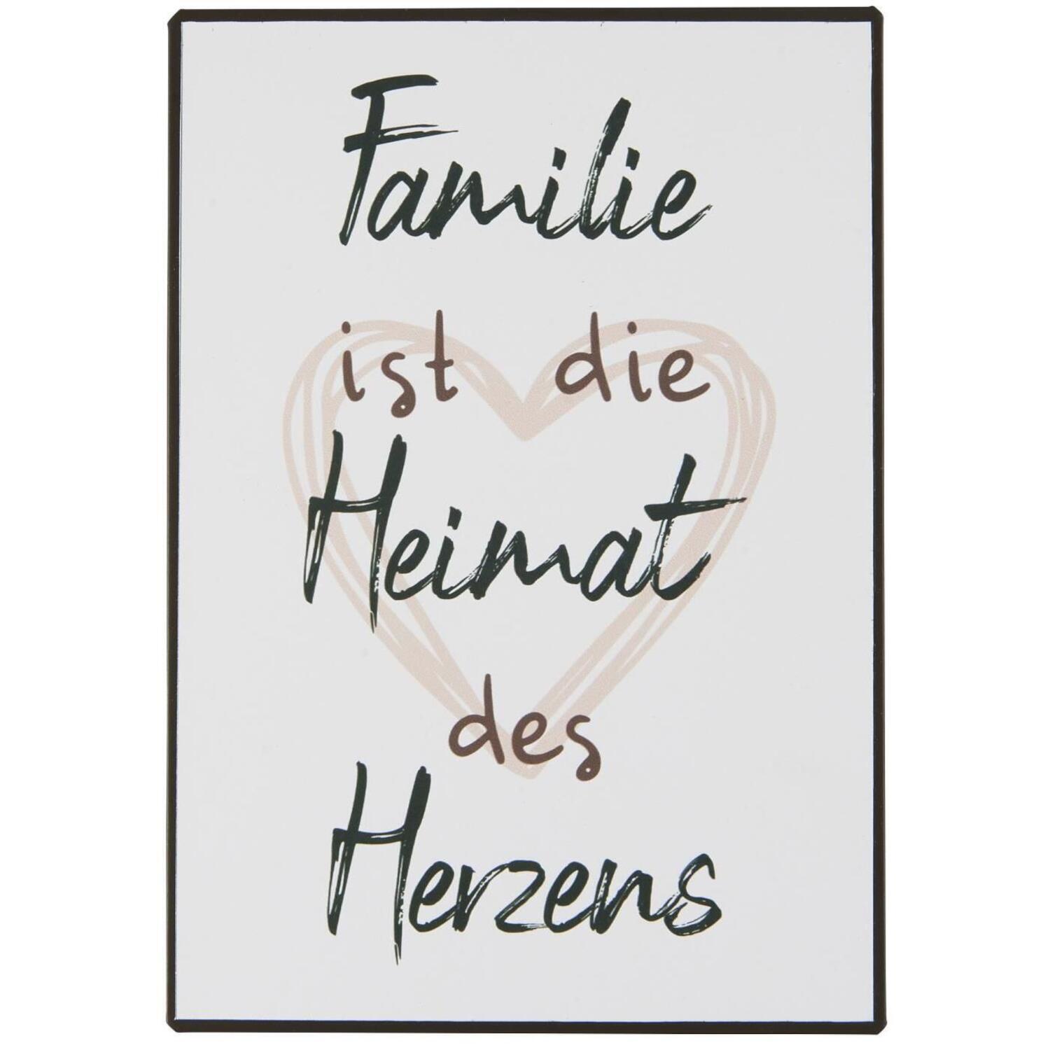 Metallschild "Familie ist die Heimat des Herzens" - 14x20 cm (Weiß)