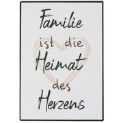 Metallschild "Familie ist die Heimat des Herzens" - 14x20 cm (Weiß)