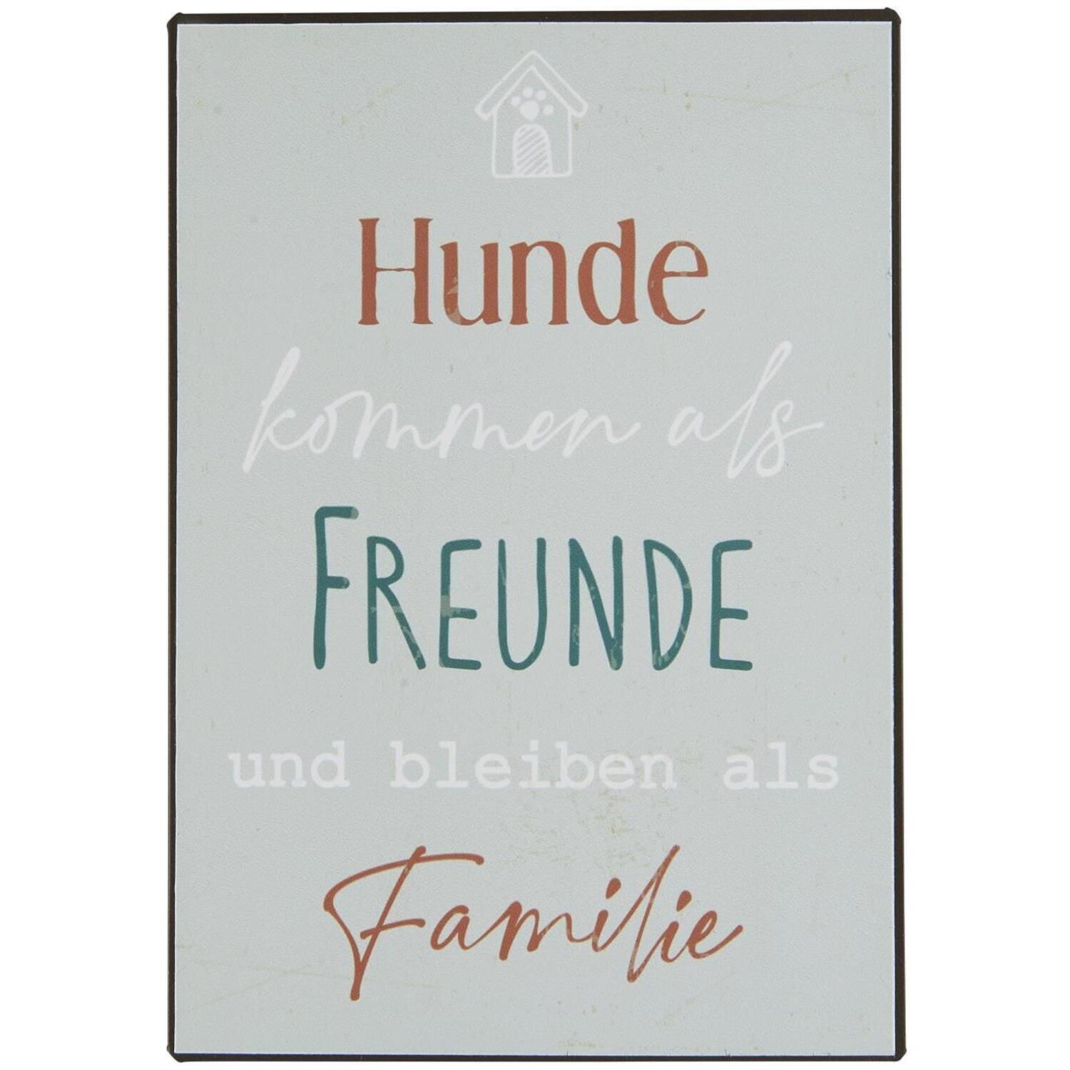 Metallschild "Hunde kommen als Freunde" - 14x20 cm (Grau)