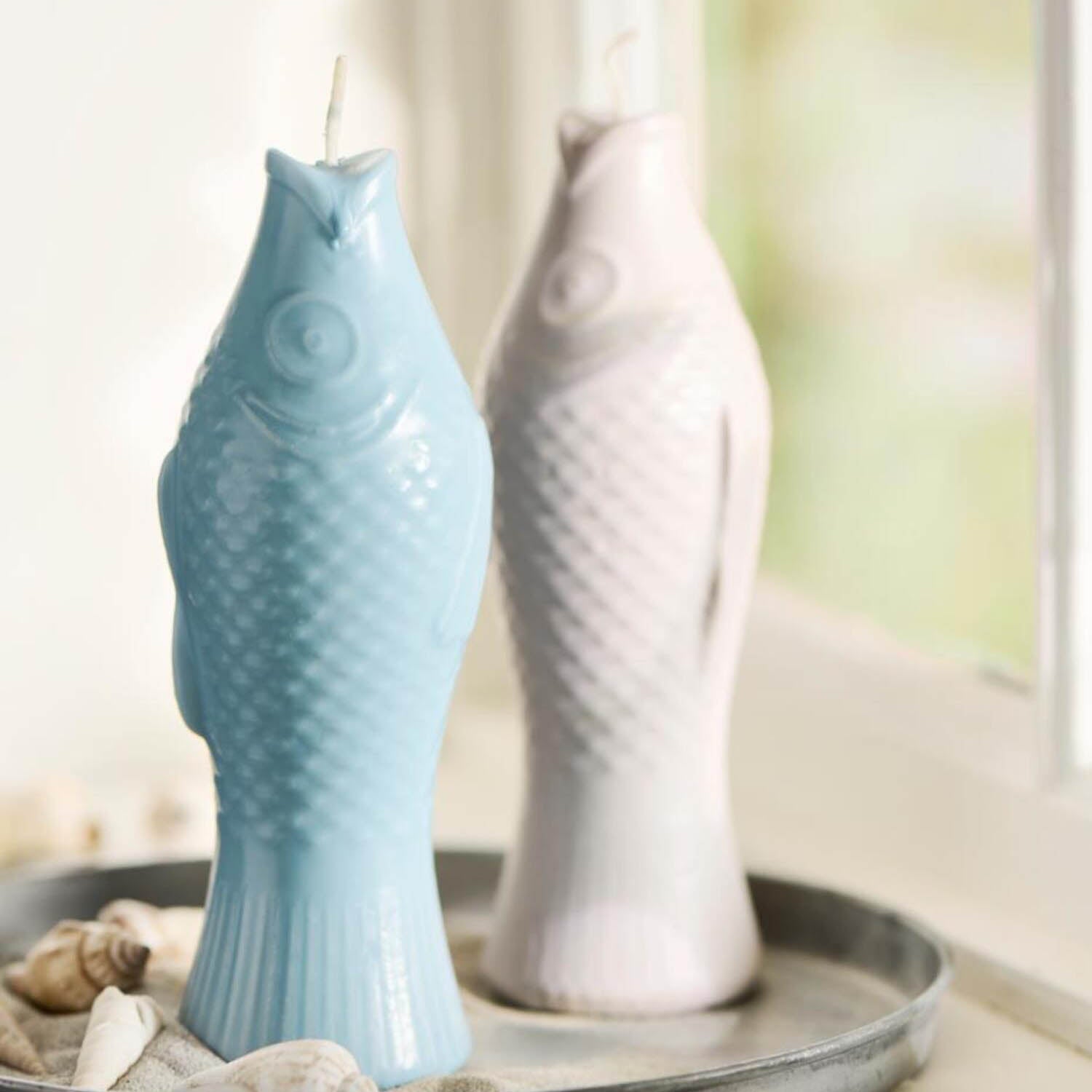 fischförmige Kerze - 5x20 cm (Staubig Blau)