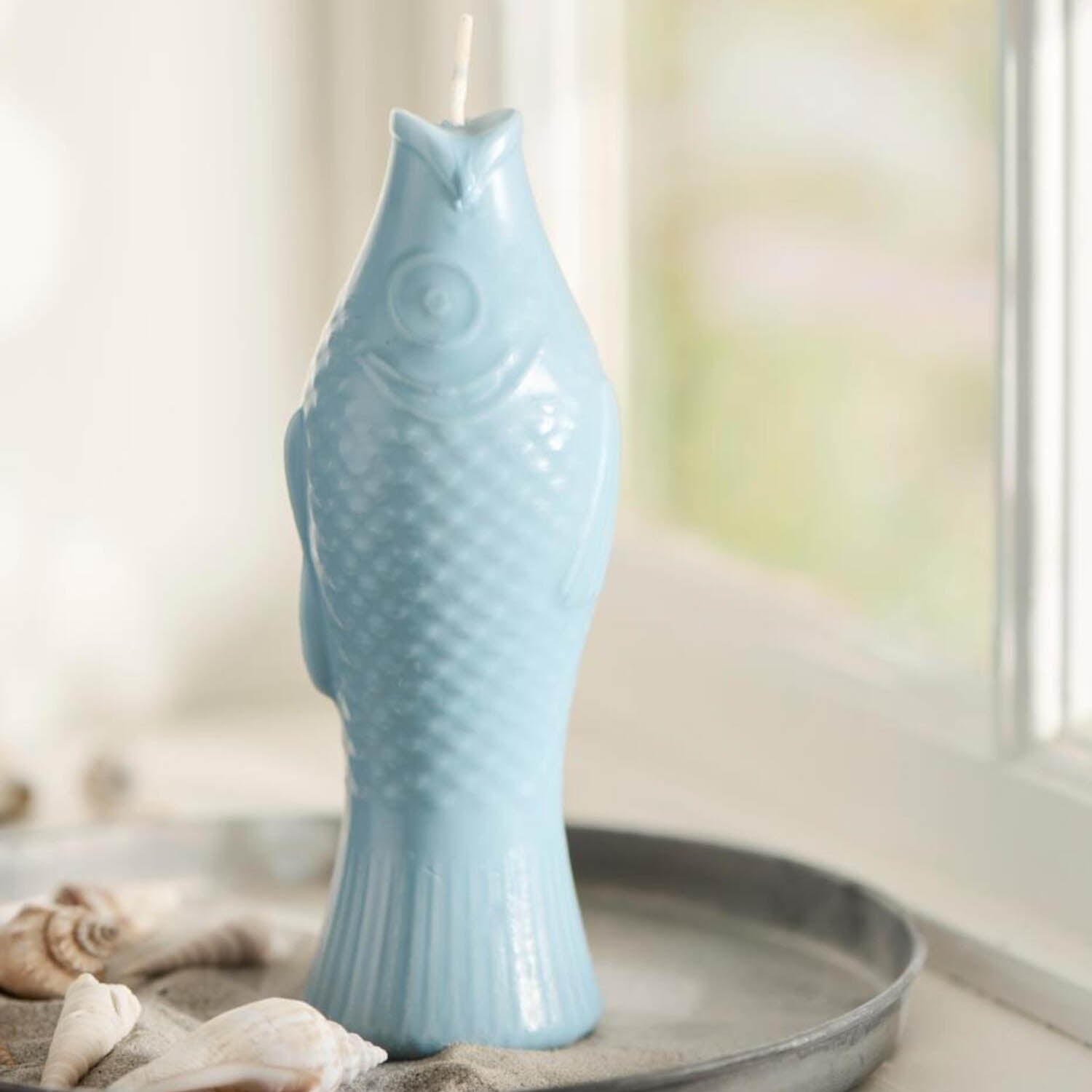 fischförmige Kerze - 5x20 cm (Staubig Blau)
