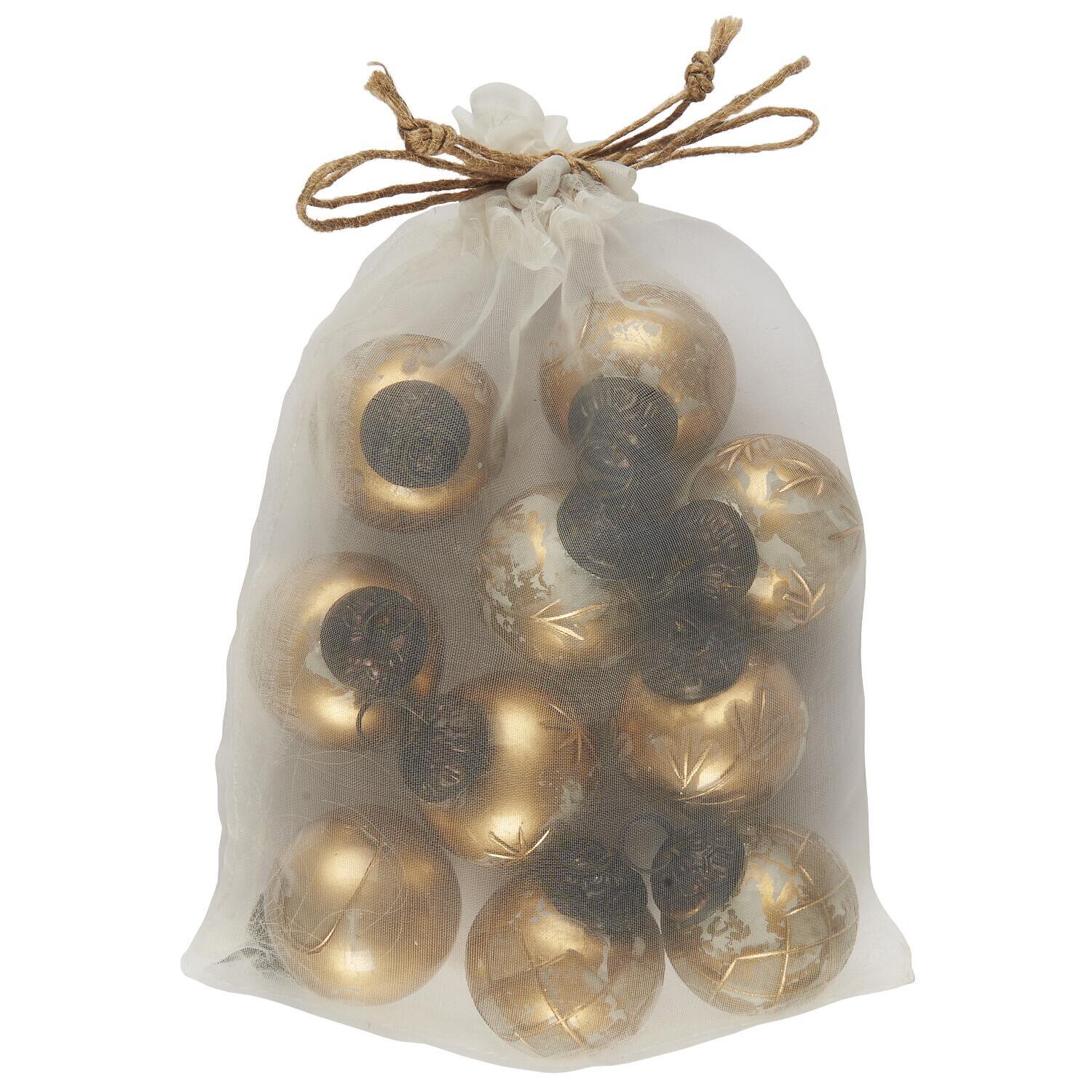 Weihnachtskugeln im Säckchen - Mini (Weiß/Gold)