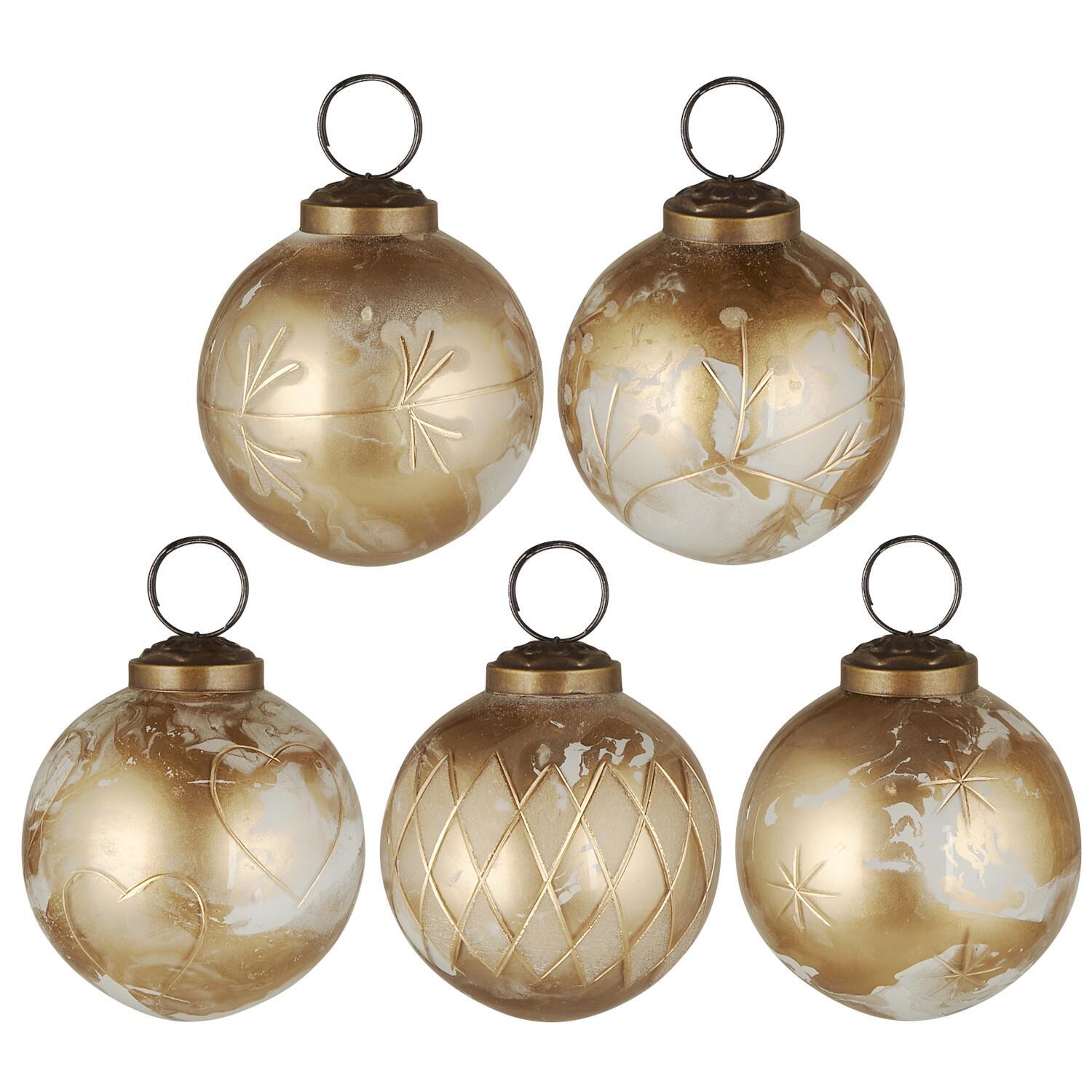 Weihnachtskugeln im Säckchen - Medium (Weiß/Gold)