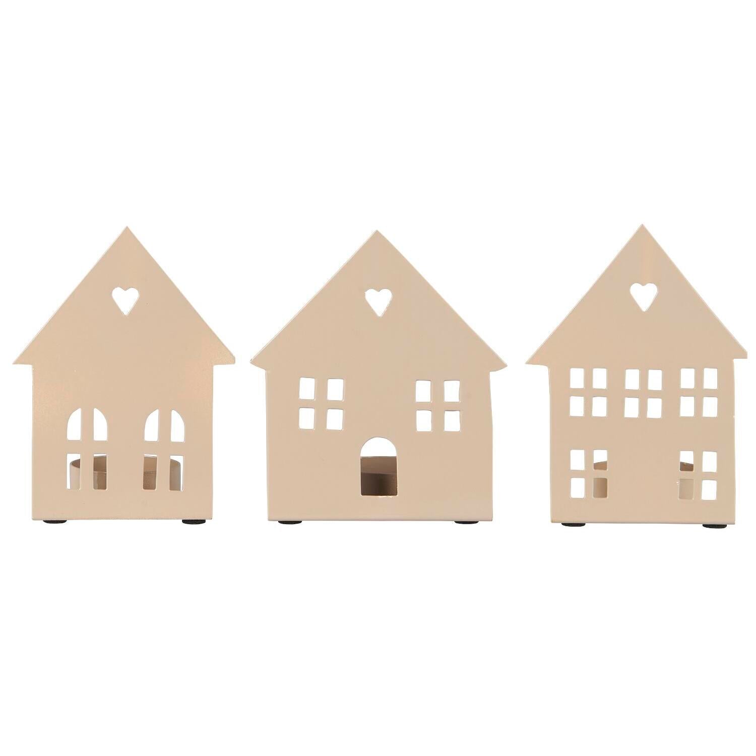 Kerzenhalter für Teelicht "Hausfassade" im 3er-Set (Beige)