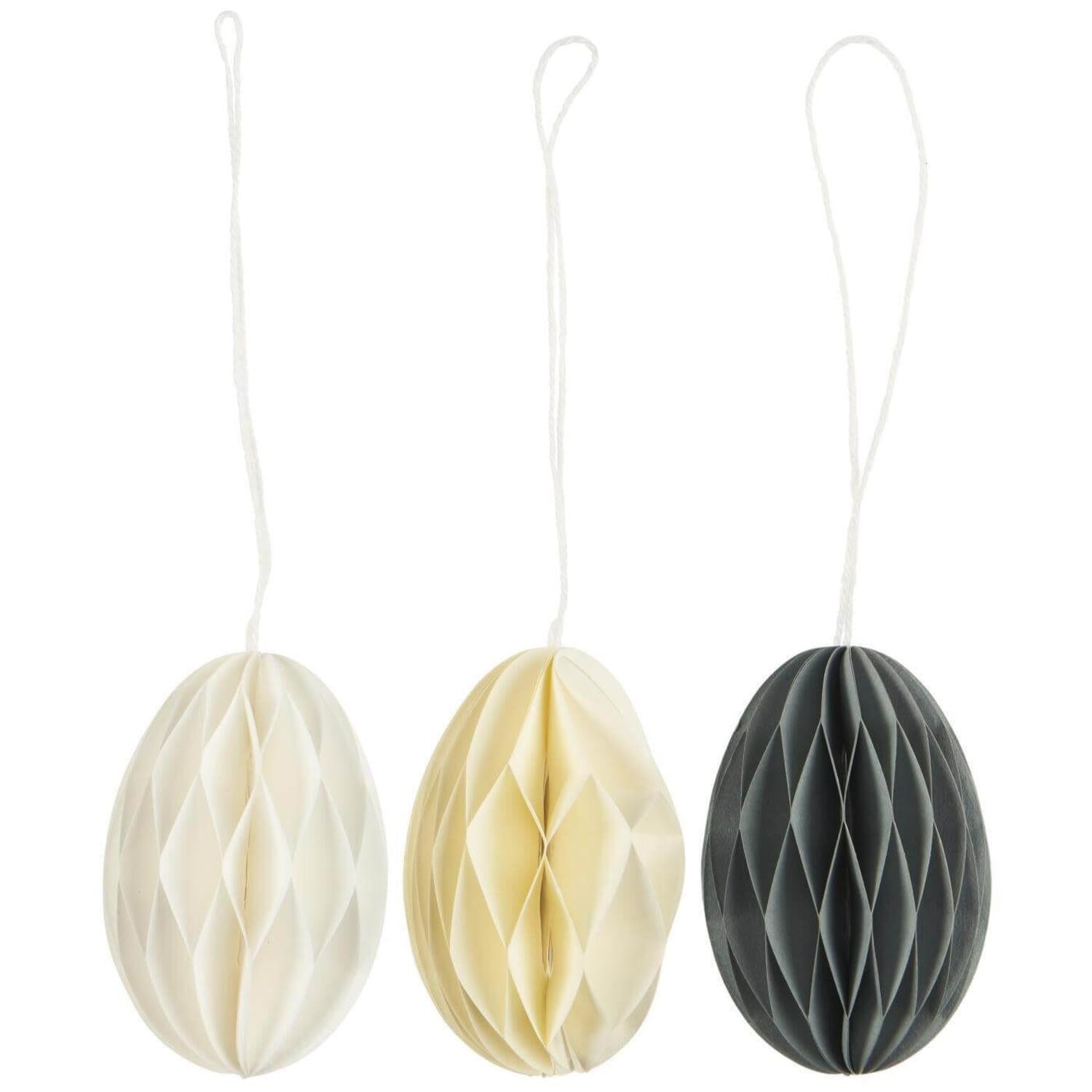 Ei zum Hängen im 3-er Set - 4,5x7 cm (Weiß/Creme/Schwarz)