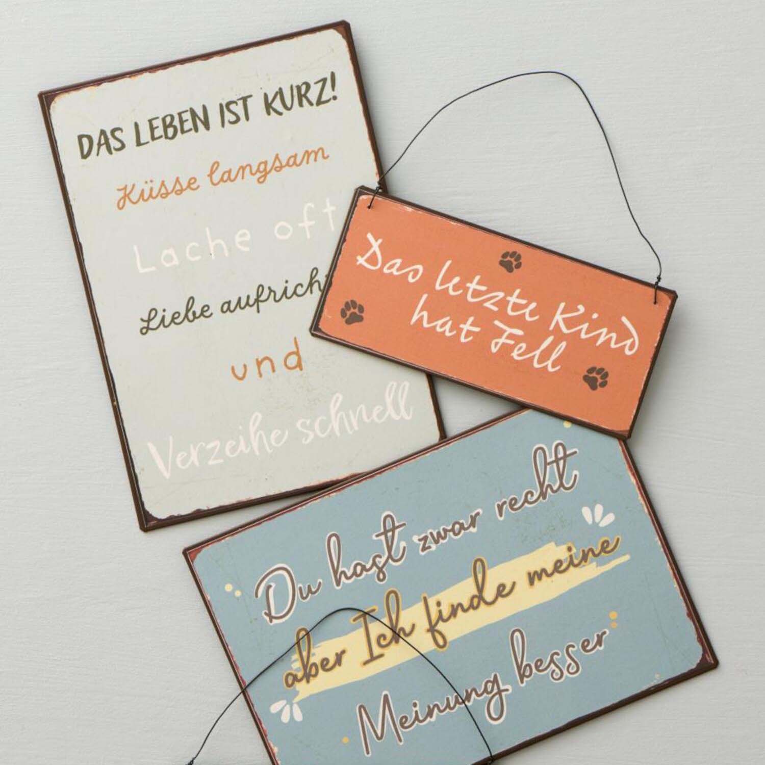 Metallschild "Das letzte Kind hat Fell" - 15x7 cm (Orange)