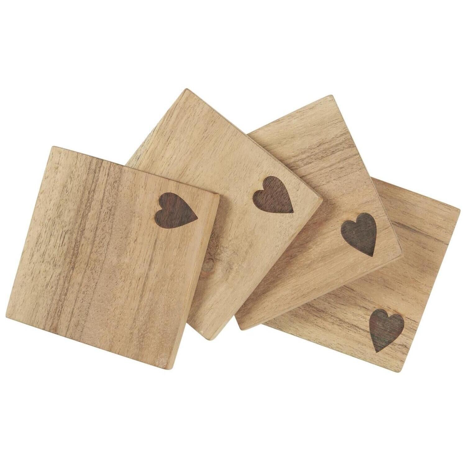 Holz-Untersetzer mit Herz im 4er-Set - 10x10 cm (Natur) Ib Laursen