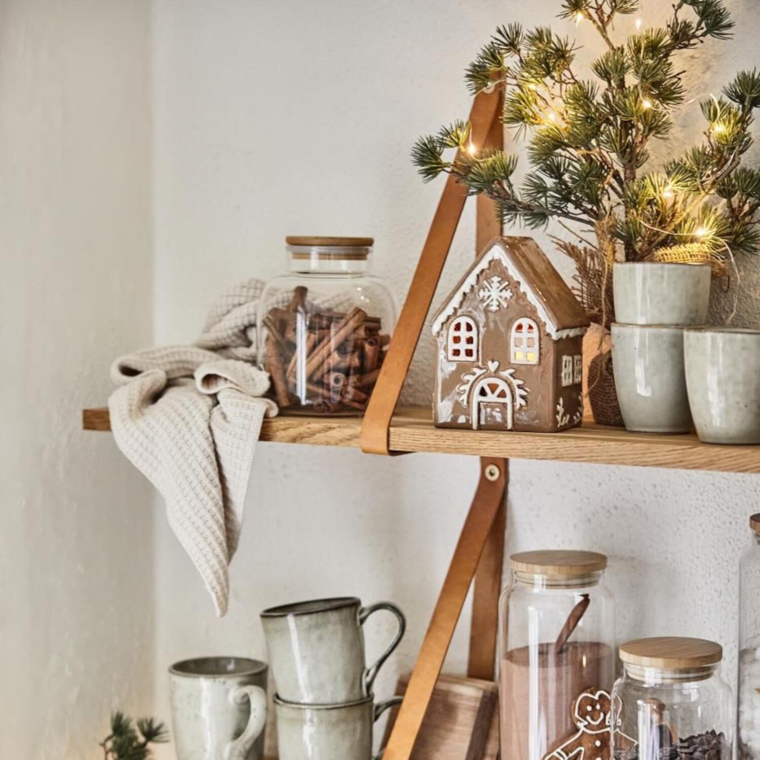 Teelichthaus "Gingerbread - Schneekrystall" - 15,5 cm (Braun/Weiß)