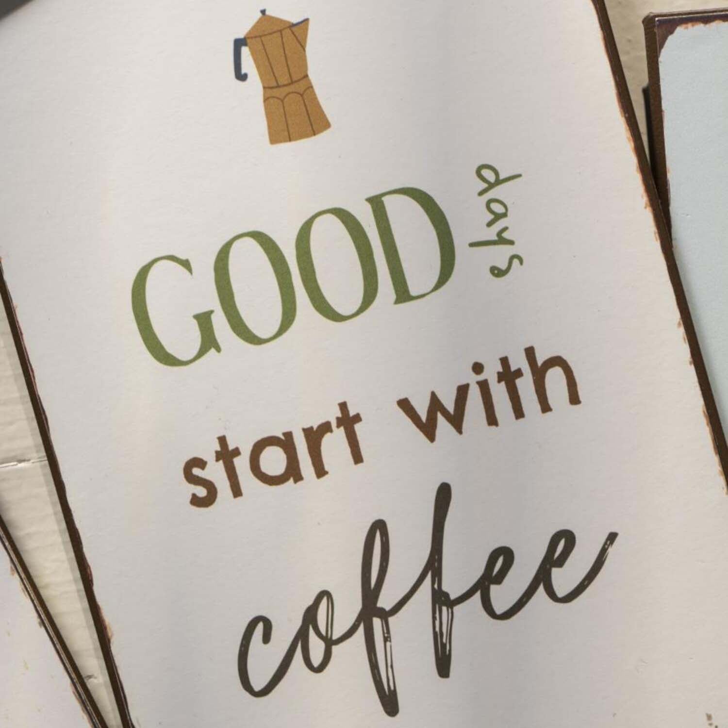 Metallschild "Good days start with Coffee" - 14x20 cm (Weiß)
