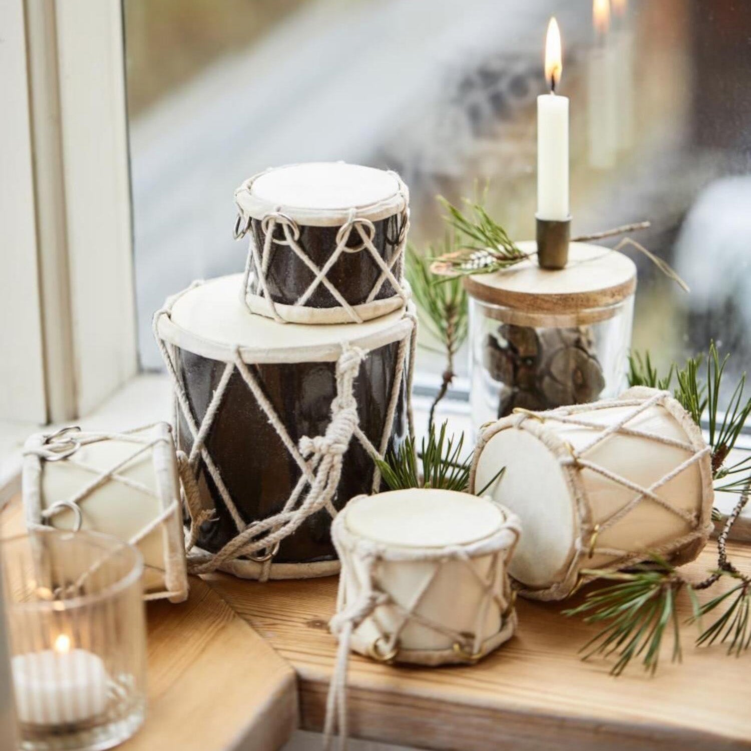 Weihnachtsdeko "Trommel" - ø 7 cm (Creme)