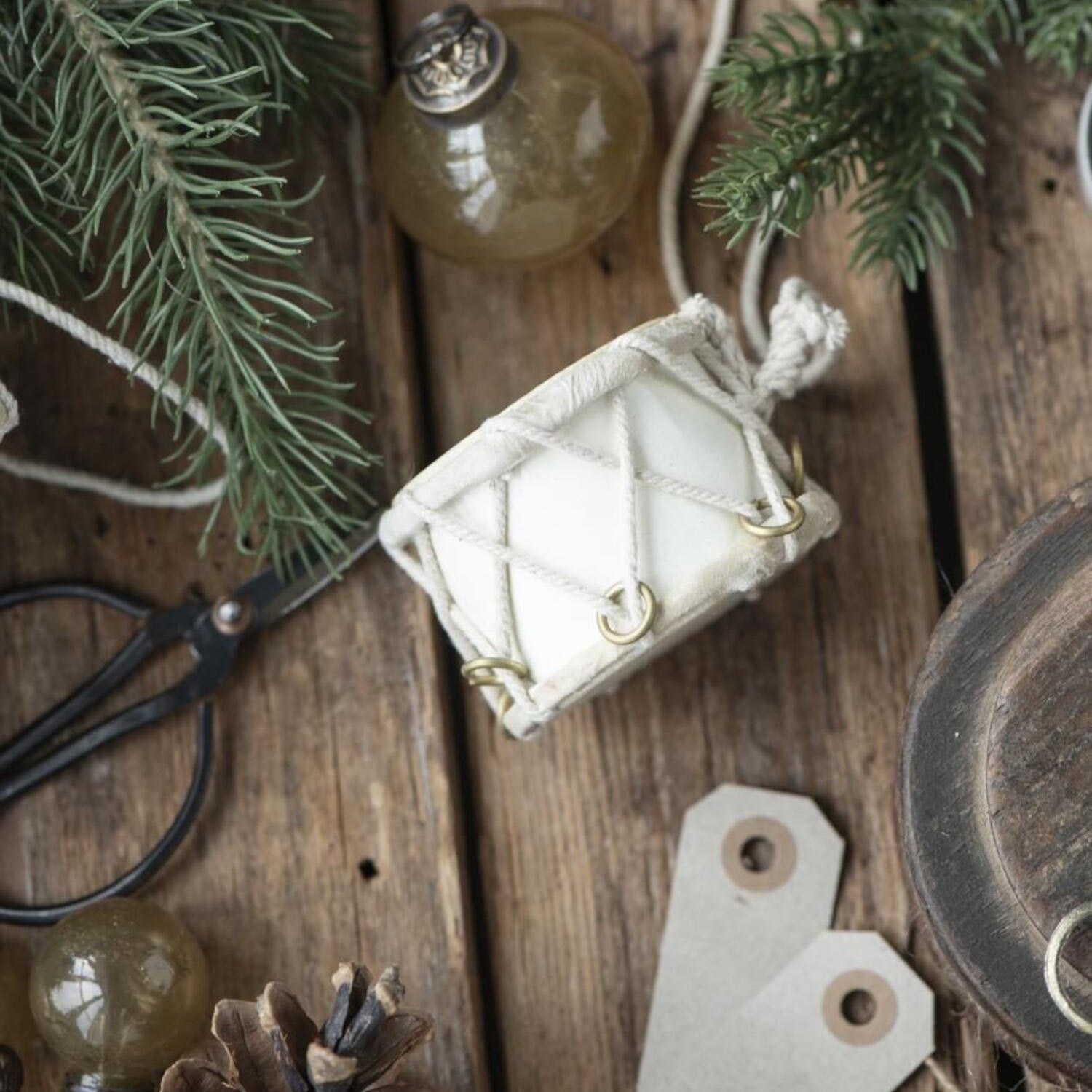 Weihnachtsdeko Anhänger "Trommel" - ø 7 cm (Creme)
