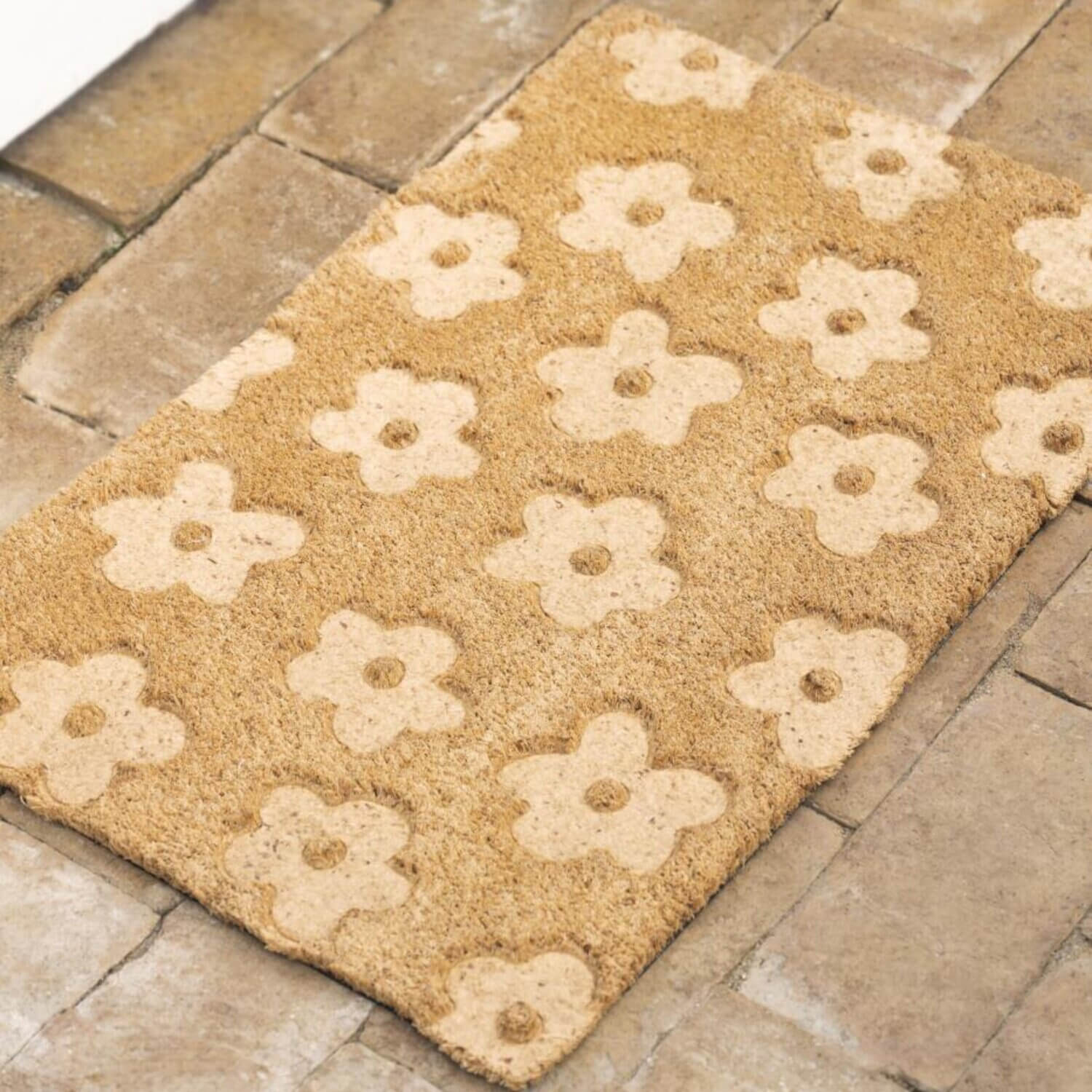 Türmatte mit eingeprägten Blumen - 60x40x1,7 cm (Braun/Creme)