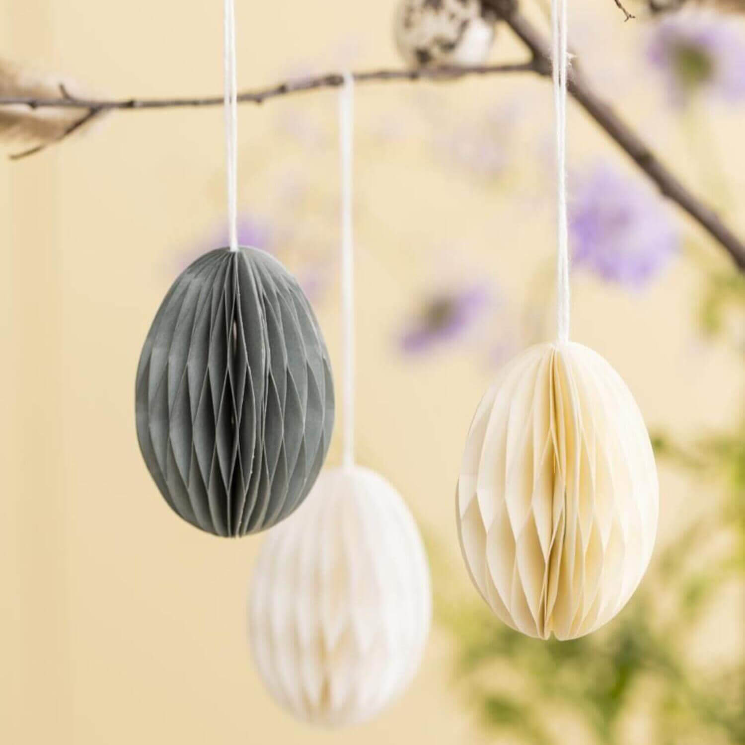 Ei zum Hängen im 3-er Set - 4,5x7 cm (Weiß/Creme/Schwarz)