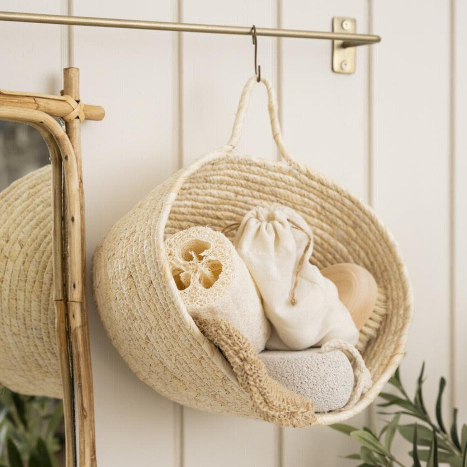 Länglicher Wandkorb - 22x31x19 cm (Creme)