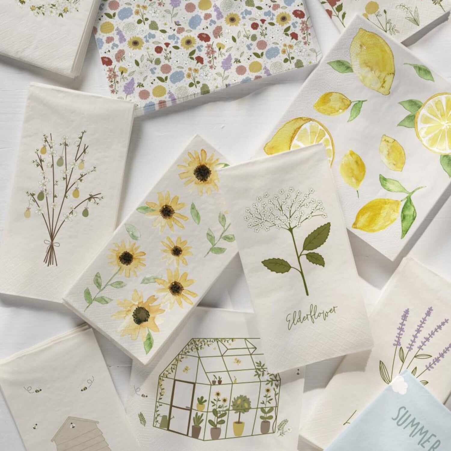 Papierservietten mit Sonnenblumen - 40x40 cm (Creme)