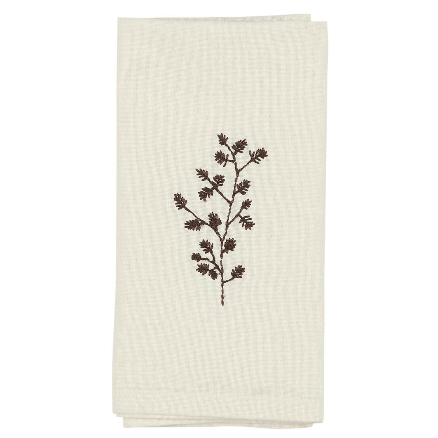 Stoffserviette Zweig mit Zapfen - 40x40 cm (Butter Cream)