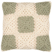 gehäkelter Kissenbezug - 50x50 cm (Creme/Grün)