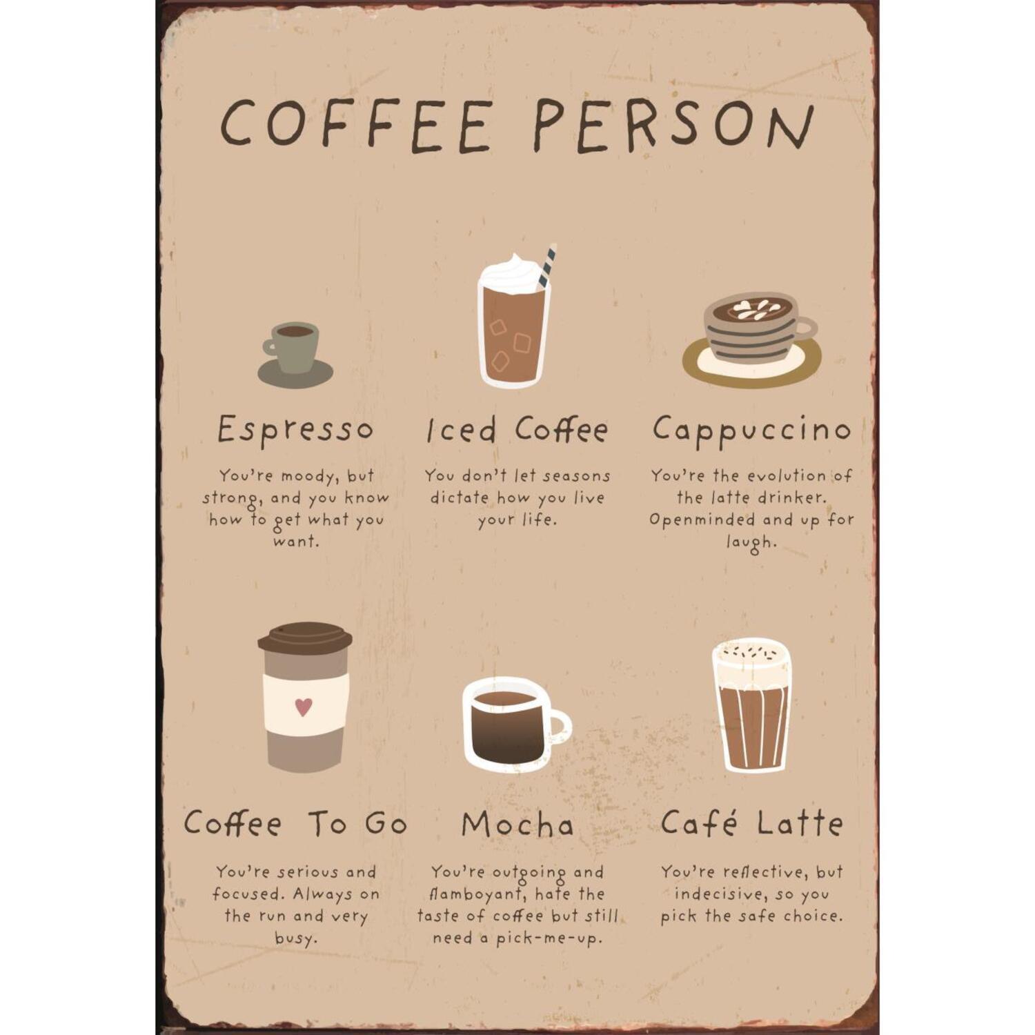 Metallschild "Coffee Person" - 14x20 cm (Braun)