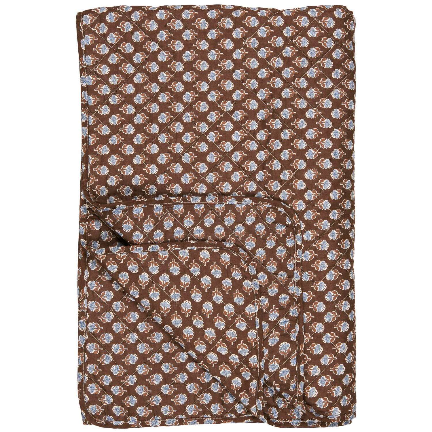 Quilt mit Blumenmuster - 180x130 cm (Dunkelbraun/Blau)