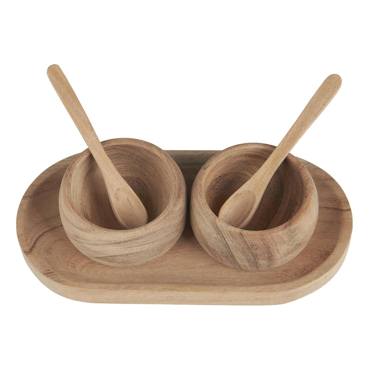 Tablett mit 2 Schalen und 2 Löffeln (Natur)