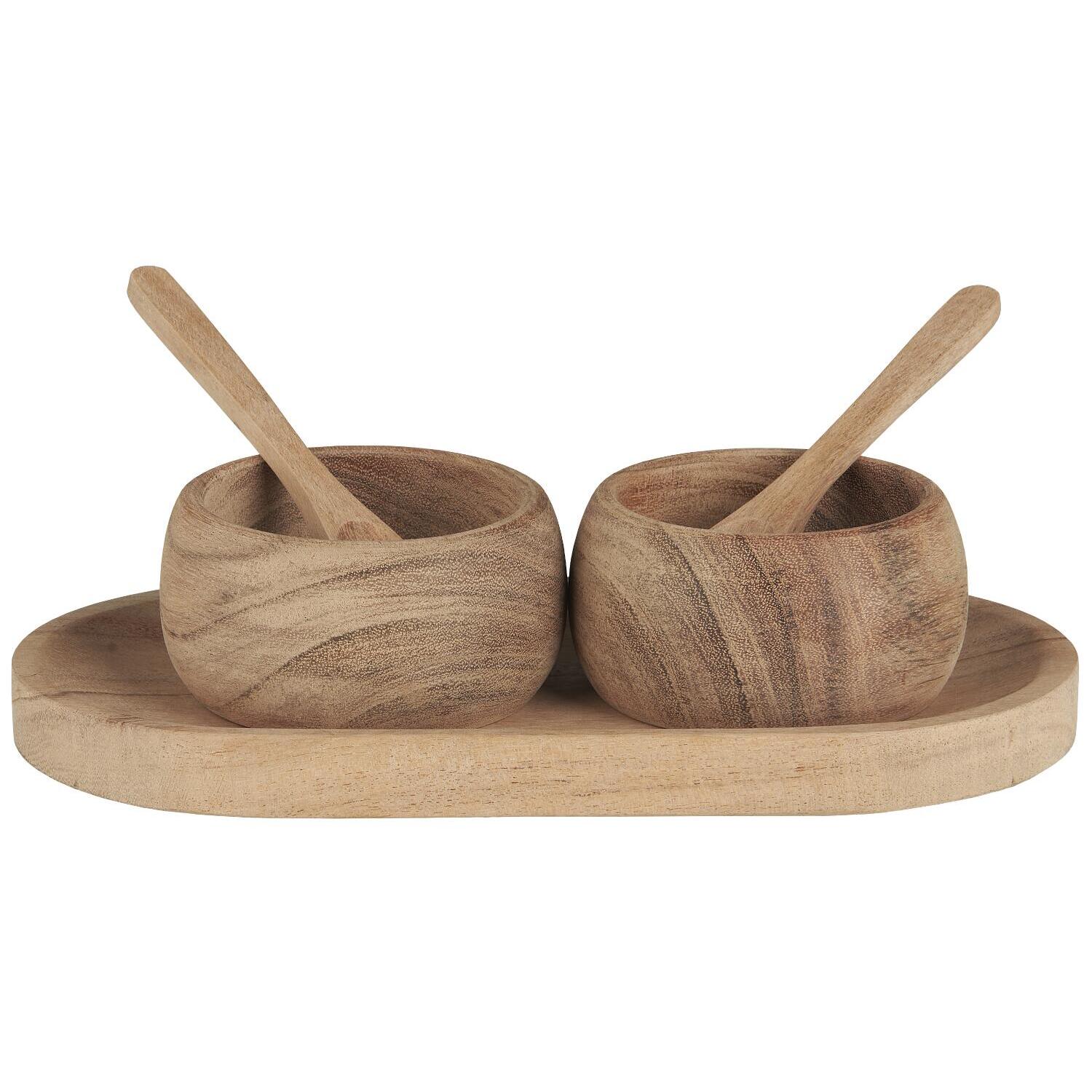 Tablett mit 2 Schalen und 2 Löffeln (Natur)