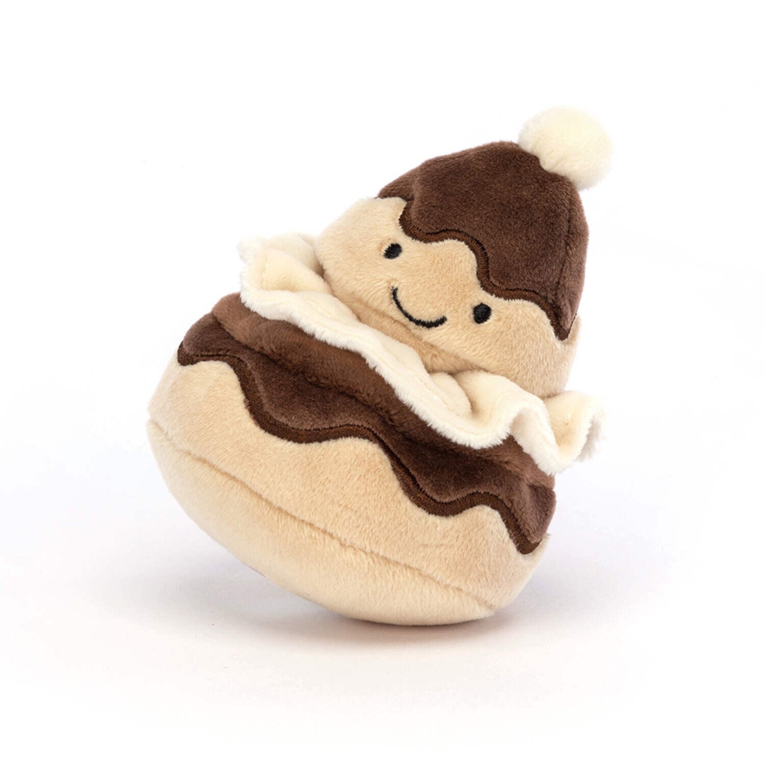 Kuscheltier Törtchen im Profil, creme- und braunfarben mit weißer Tortencreme