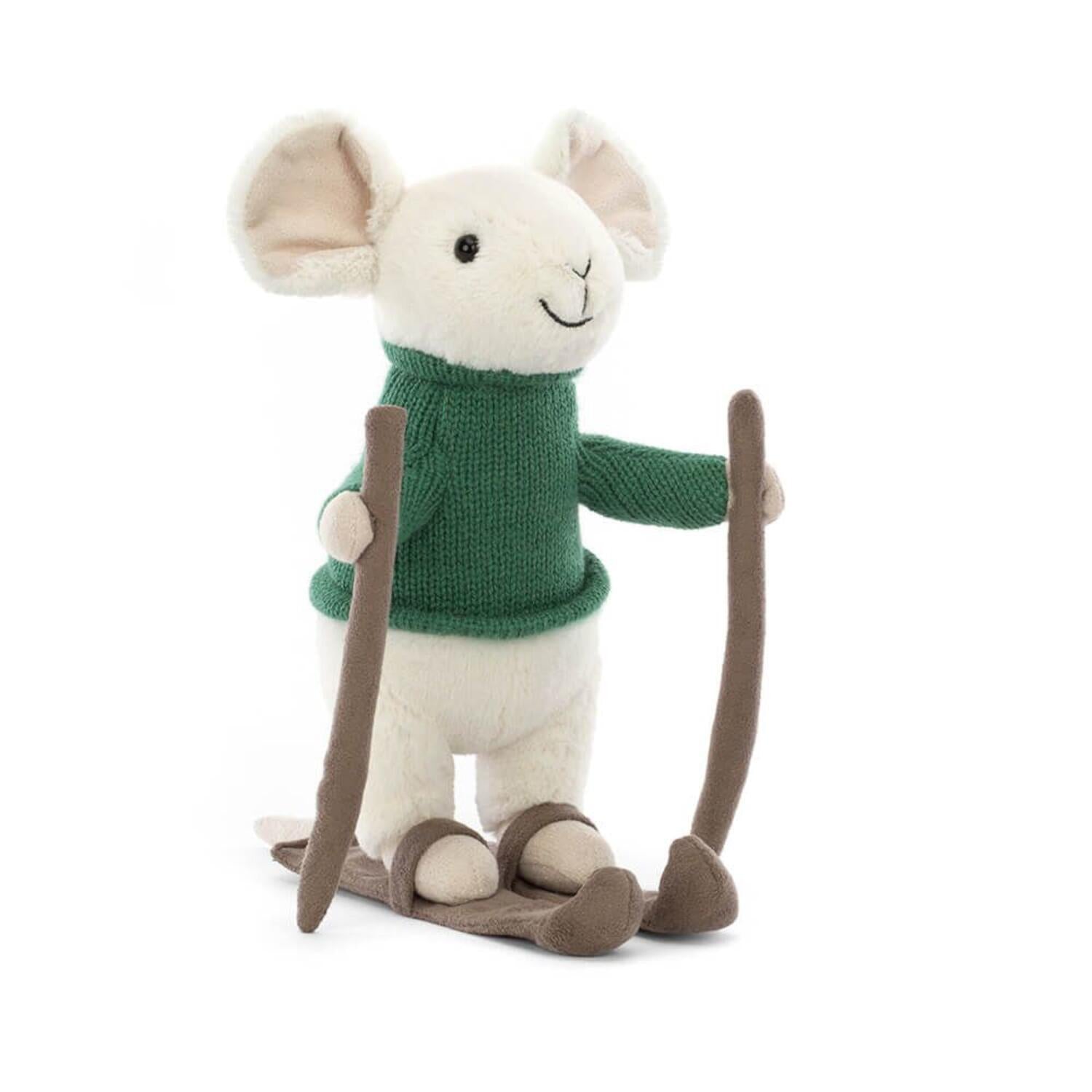 Kuscheltier Maus "Merry Mouse Skiing" (Weiß)