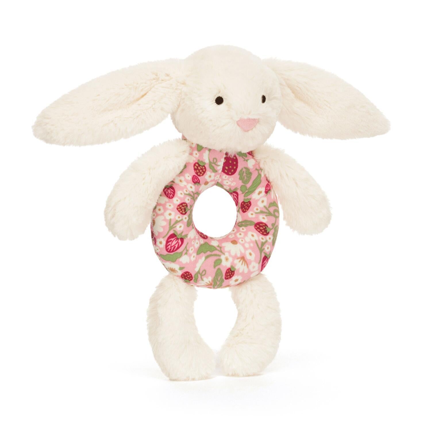 Rassel Hase "Blossom Berry" - 6x12 cm (Creme)