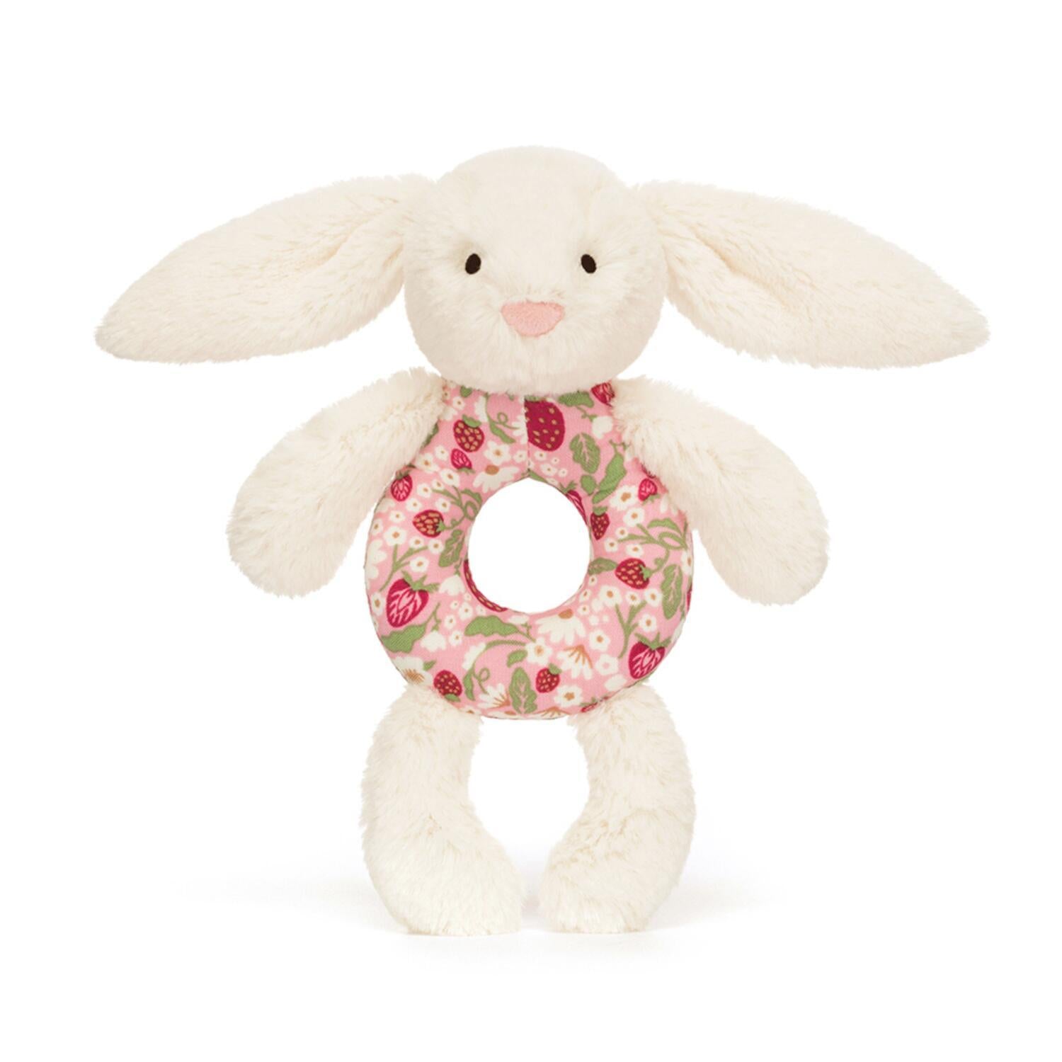 Rassel Hase "Blossom Berry" - 6x12 cm (Creme)