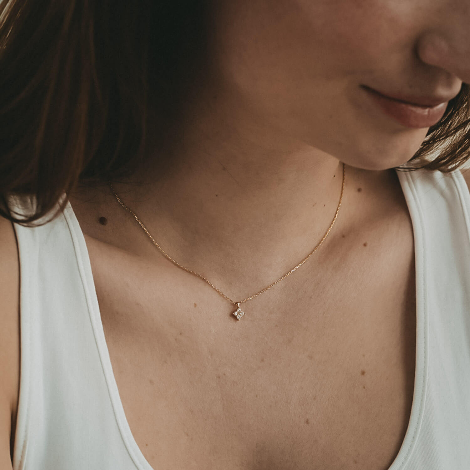 Kette "Sophie" mit Zirkon-Blümchen - 40-45,5 cm (Gold)