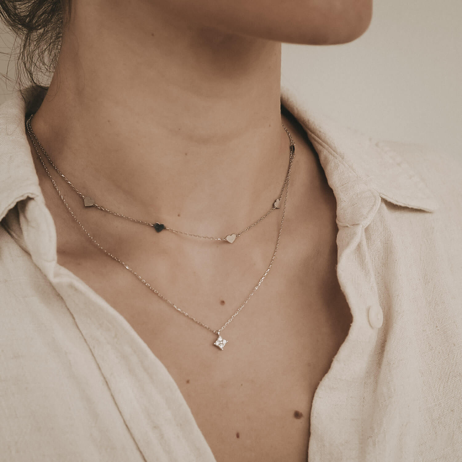 Kette "Sophie" mit Zirkon-Blümchen - 40-45,5 cm (Silber)