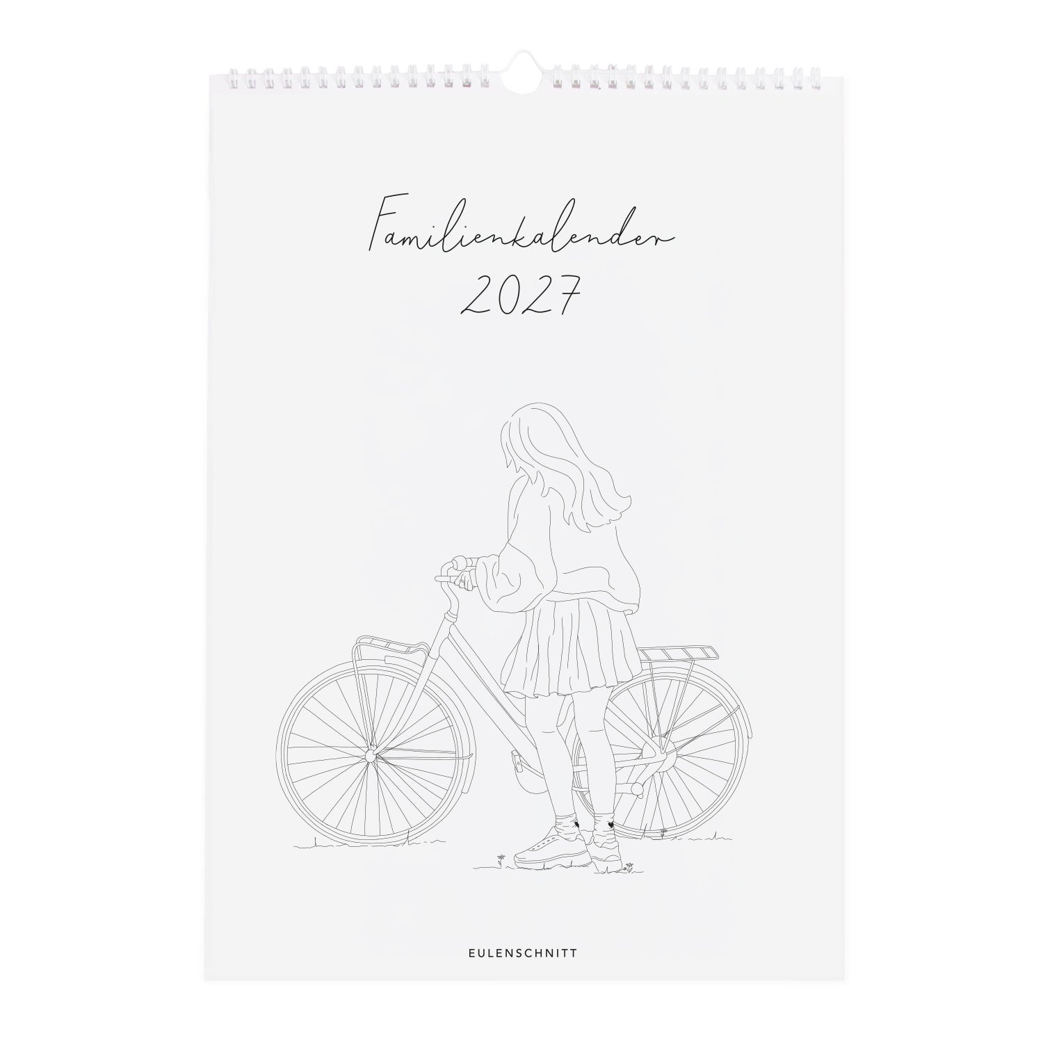 A3-Familienkalender 2027 in Weiß mit Radler-Motiv und Jahreszahl auf dem Cover