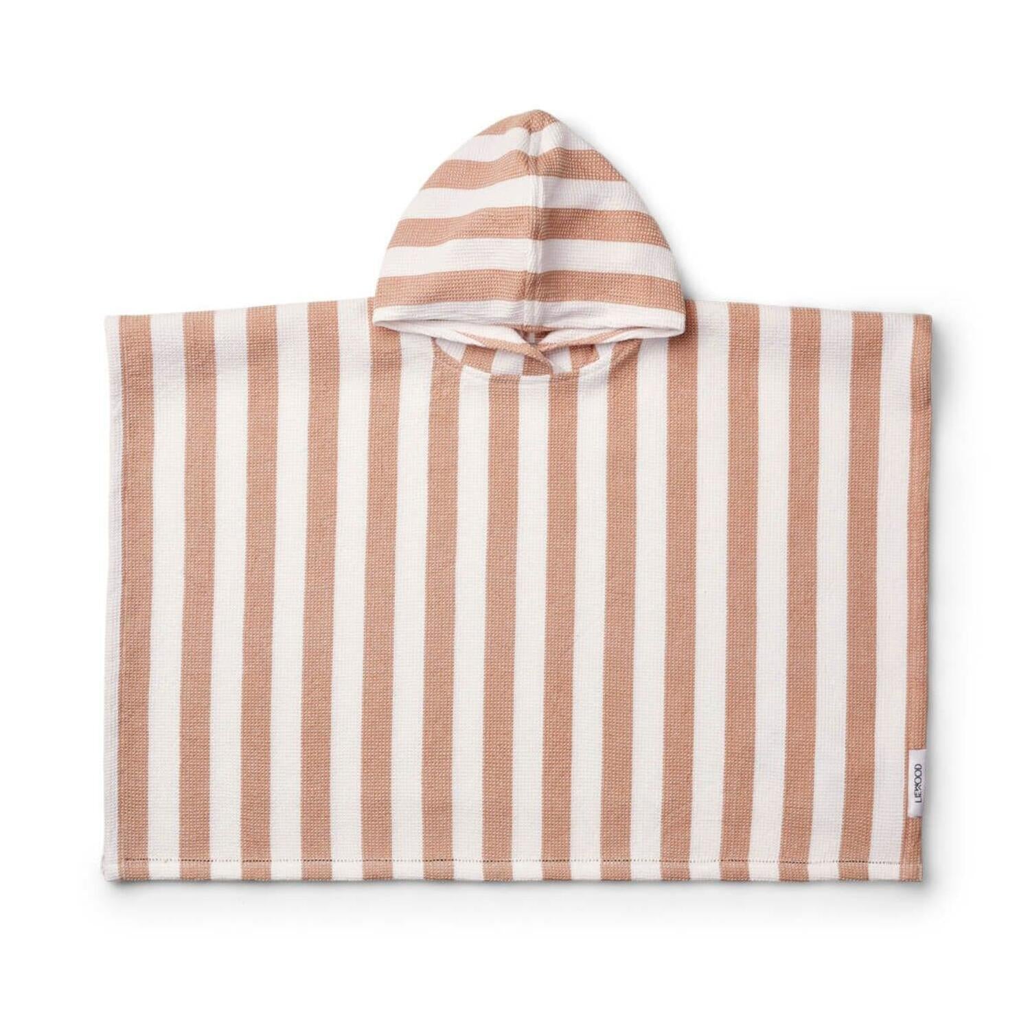 Badeponcho für Kinder "Paco - Stripe" (Weiß/Tuscany Rose)