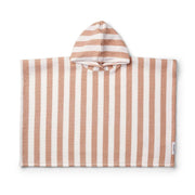 Badeponcho für Kinder "Paco - Stripe" (Weiß/Tuscany Rose)