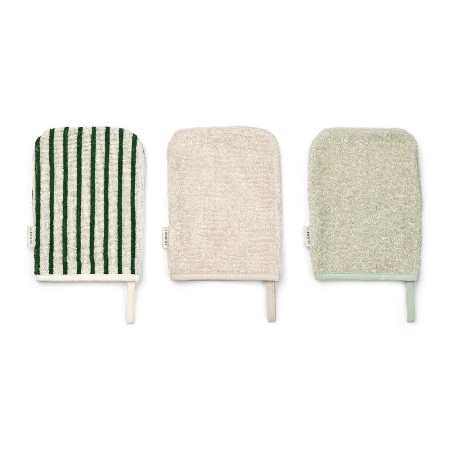 Waschlappen "Sylvester" im 3er-Set - 21x15 cm (Garden Green/Creme de la Creme)