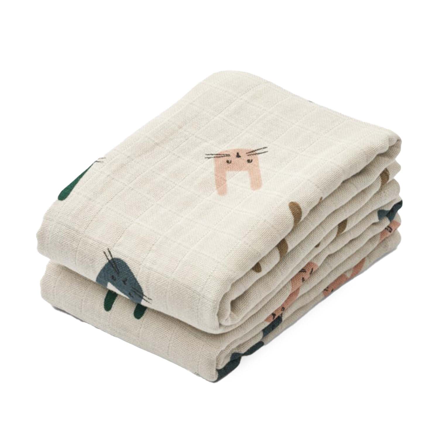 Musselin-Tuch "Lewis - Hasen" im 2er-Set - 65x65 cm (Sandy)