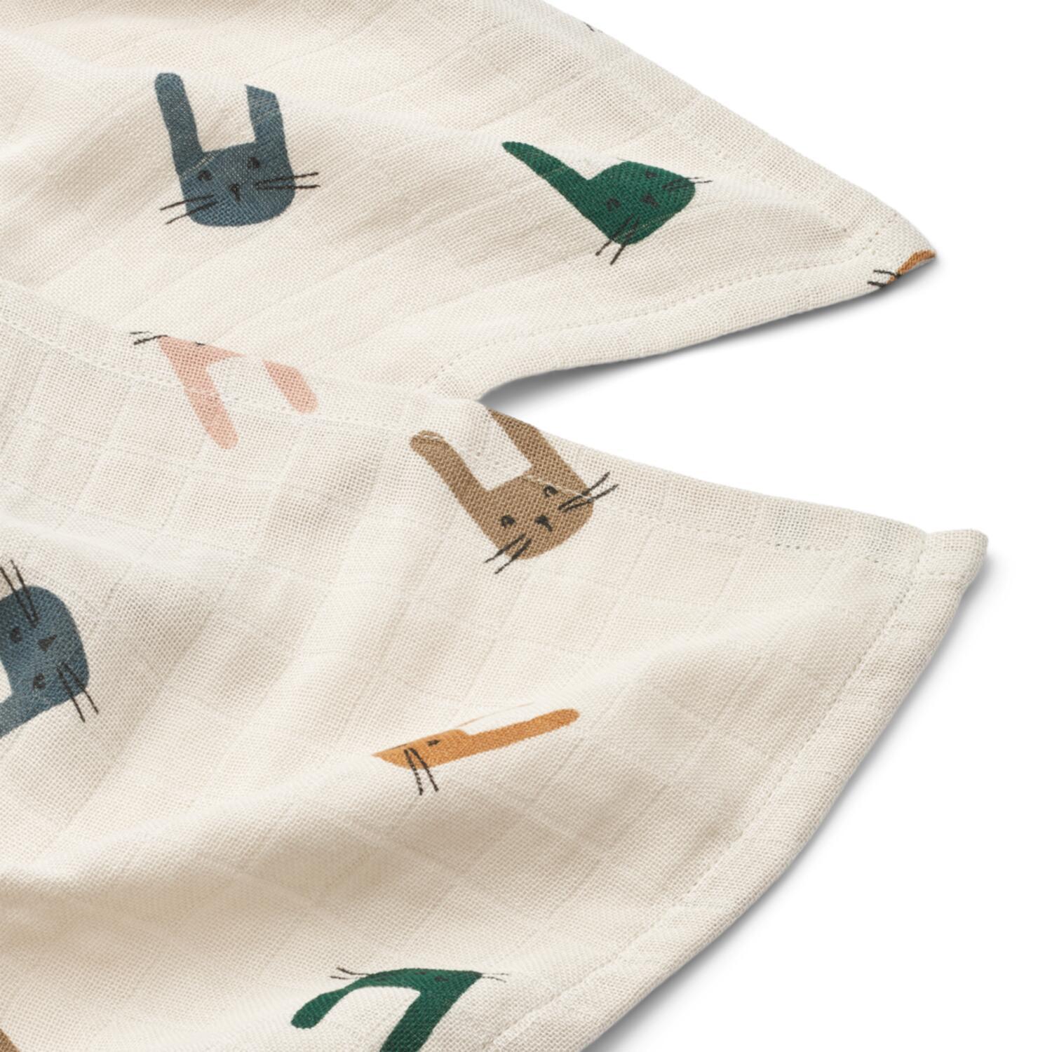 Musselin-Tuch "Lewis - Hasen" im 2er-Set - 65x65 cm (Sandy)